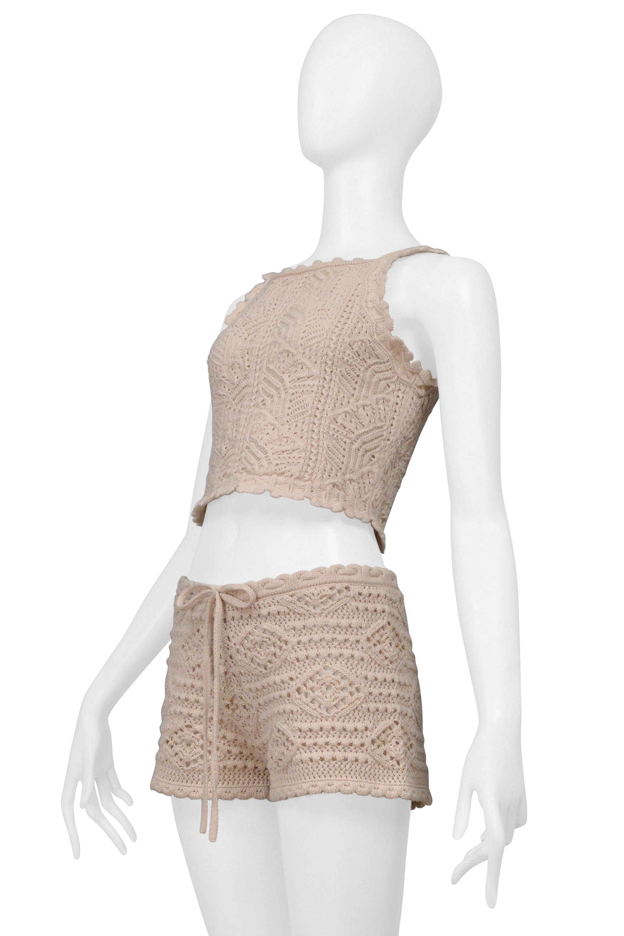 SAINT LAURENT PARIS PINK CROCHET KNIT SHORTS AND TANK ENSEMBLE