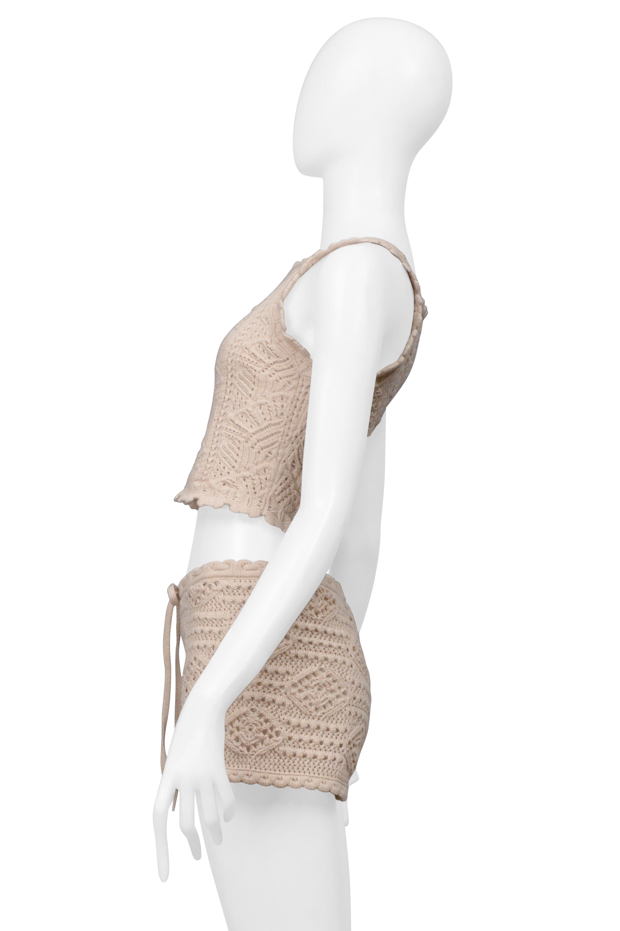 SAINT LAURENT PARIS PINK CROCHET KNIT SHORTS AND TANK ENSEMBLE