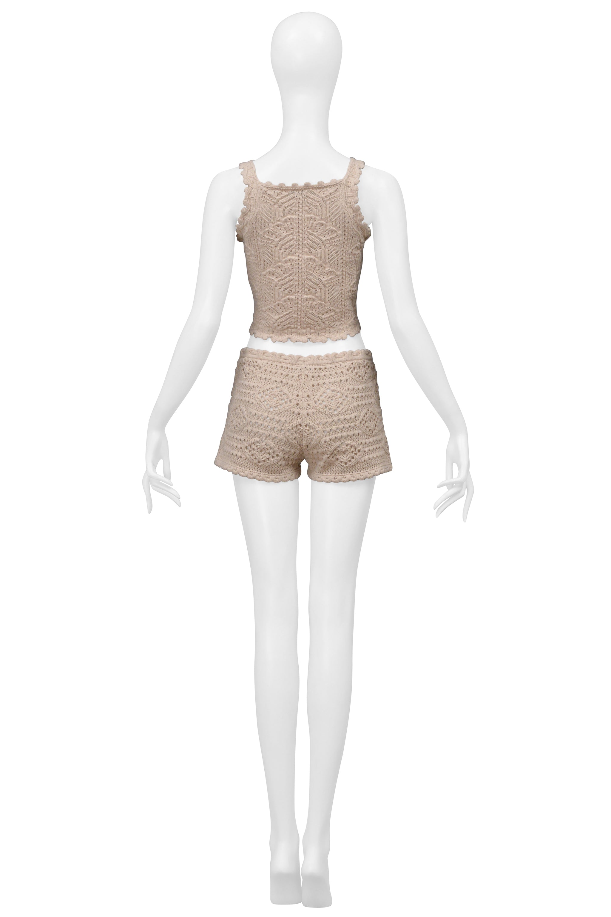 SAINT LAURENT PARIS PINK CROCHET KNIT SHORTS AND TANK ENSEMBLE