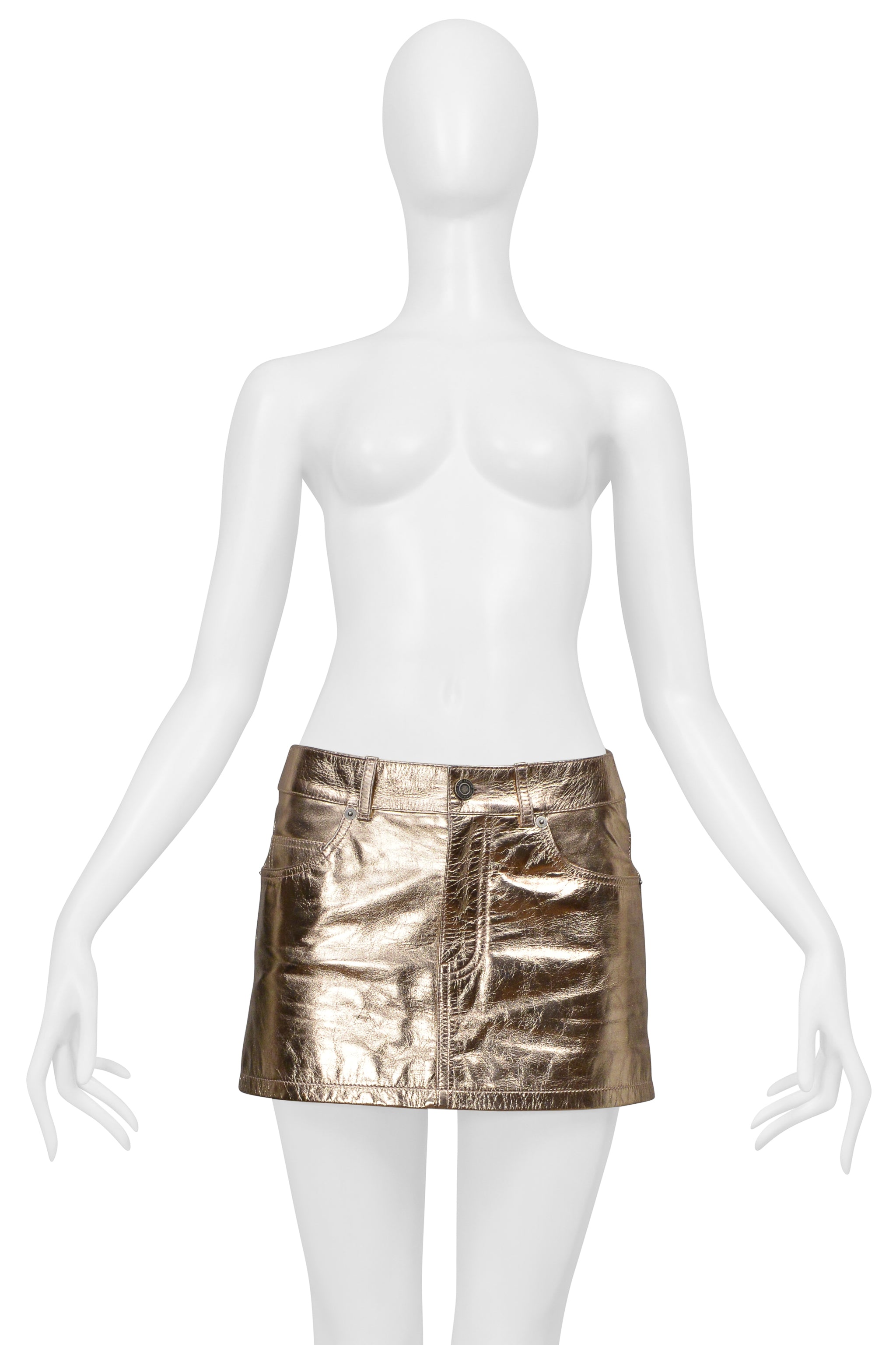 SAINT LAURENT PARIS ROSE GOLD LEATHER MINI SKIRT 2021