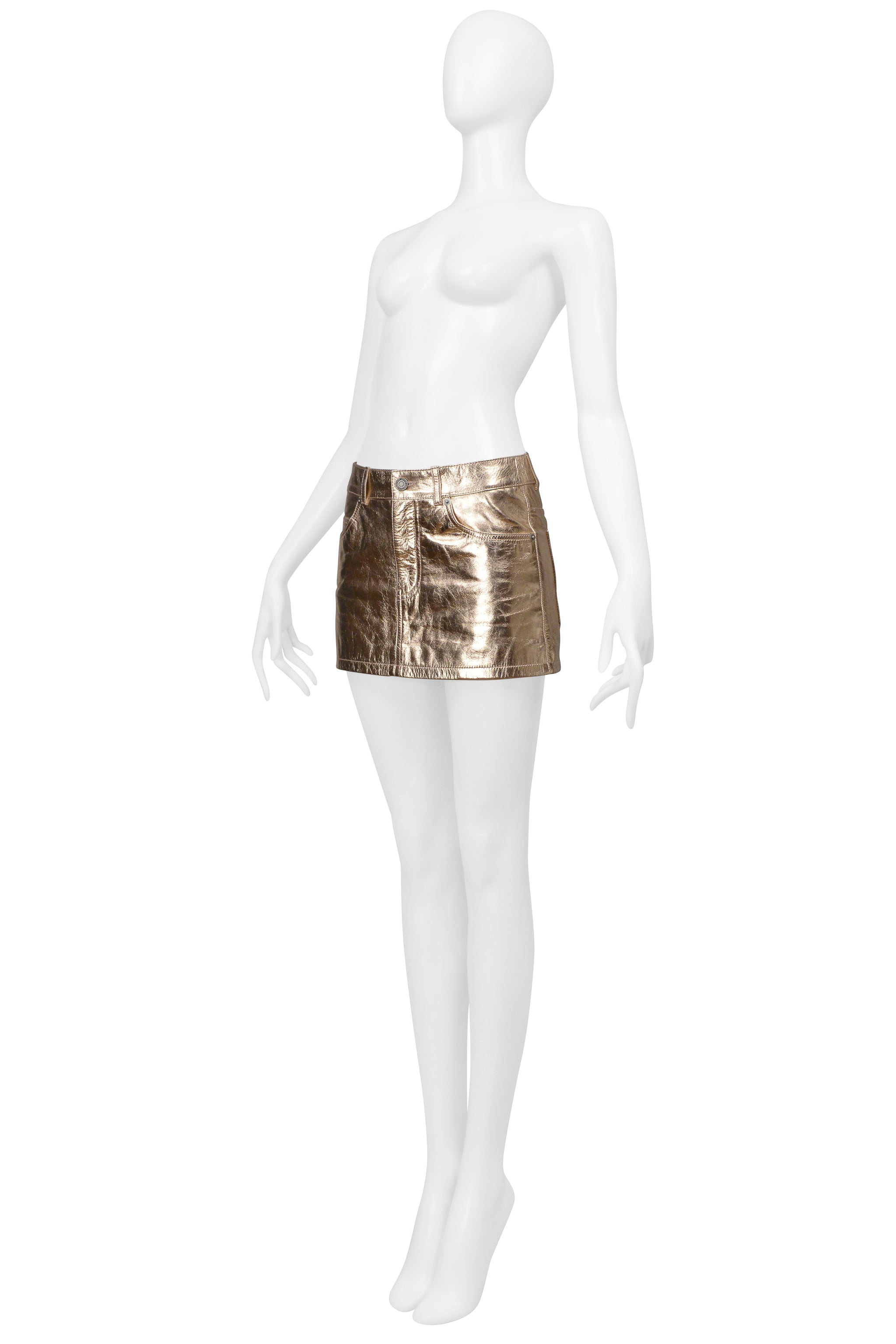 SAINT LAURENT PARIS ROSE GOLD LEATHER MINI SKIRT 2021