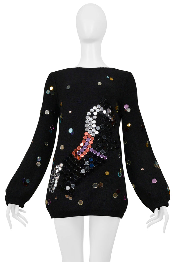 SONIA RYKIEL BLACK SWEATER WITH MIRROR MOSAIC HORSE DETAIL 2008