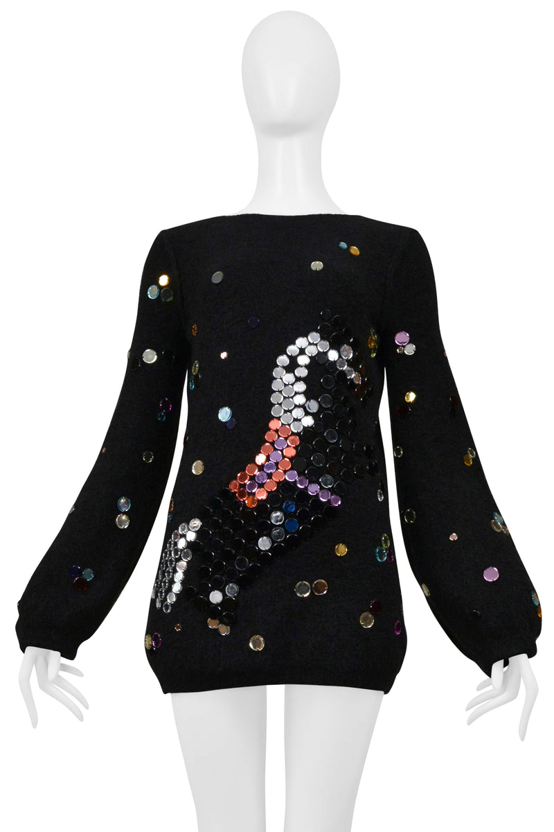 SONIA RYKIEL BLACK SWEATER WITH MIRROR MOSAIC HORSE DETAIL 2008
