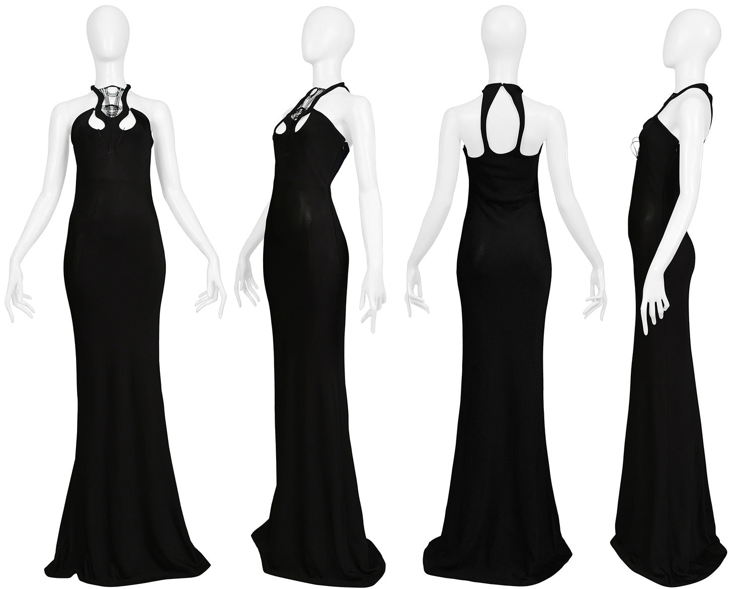 SOPHIA KOKOSALAKI BLACK ARCHITECTURAL EVENING GOWN WITH INTRICATE BODICE 2008