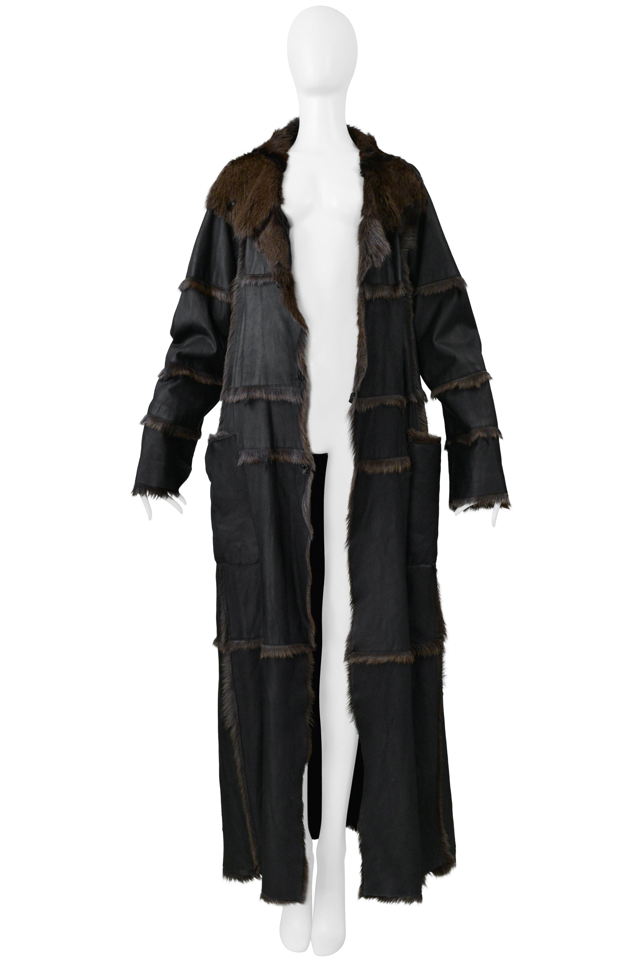 SYLVIE SHIMMEL BLACK GOATSKIN FUR MAXI COAT