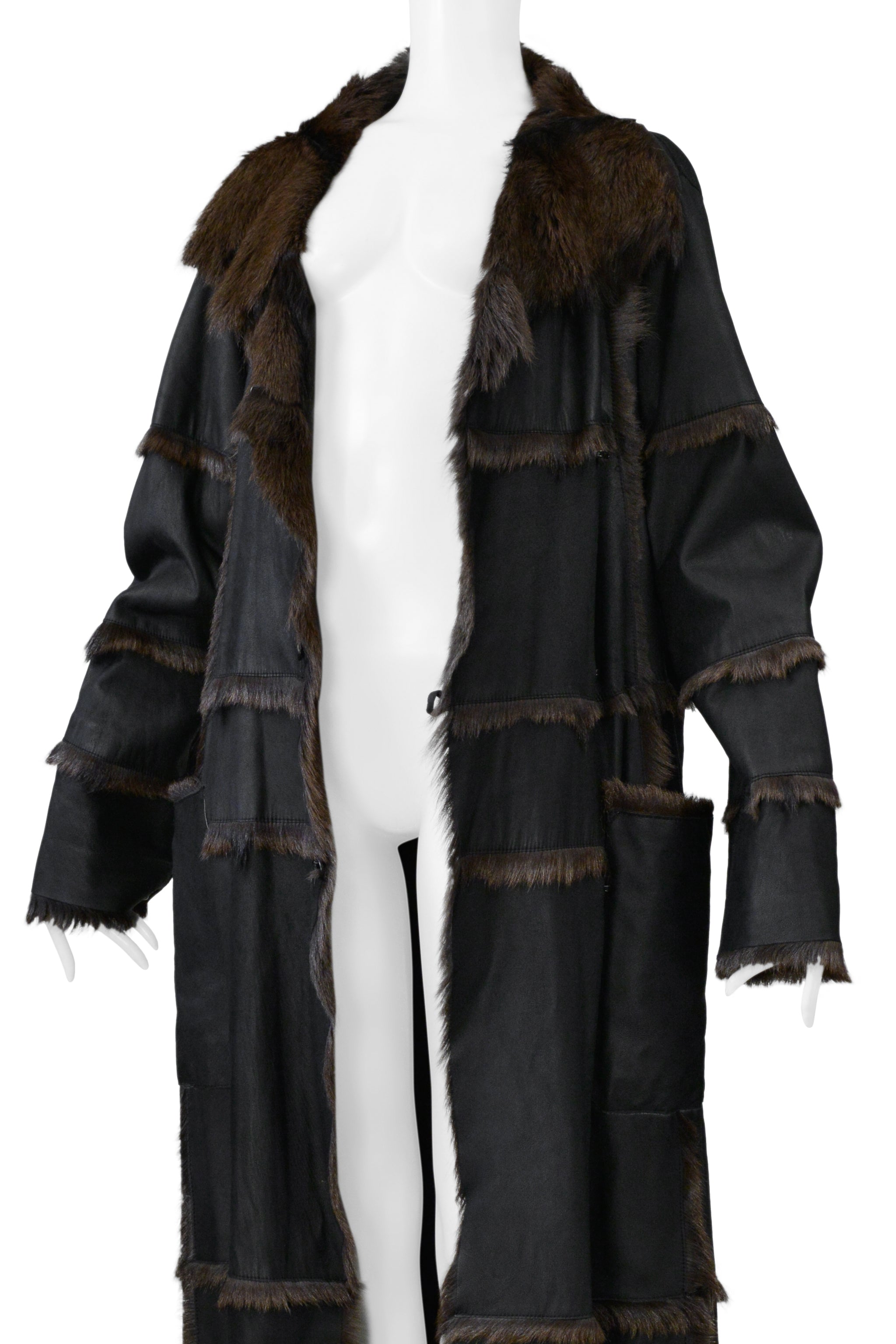 SYLVIE SHIMMEL BLACK GOATSKIN FUR MAXI COAT