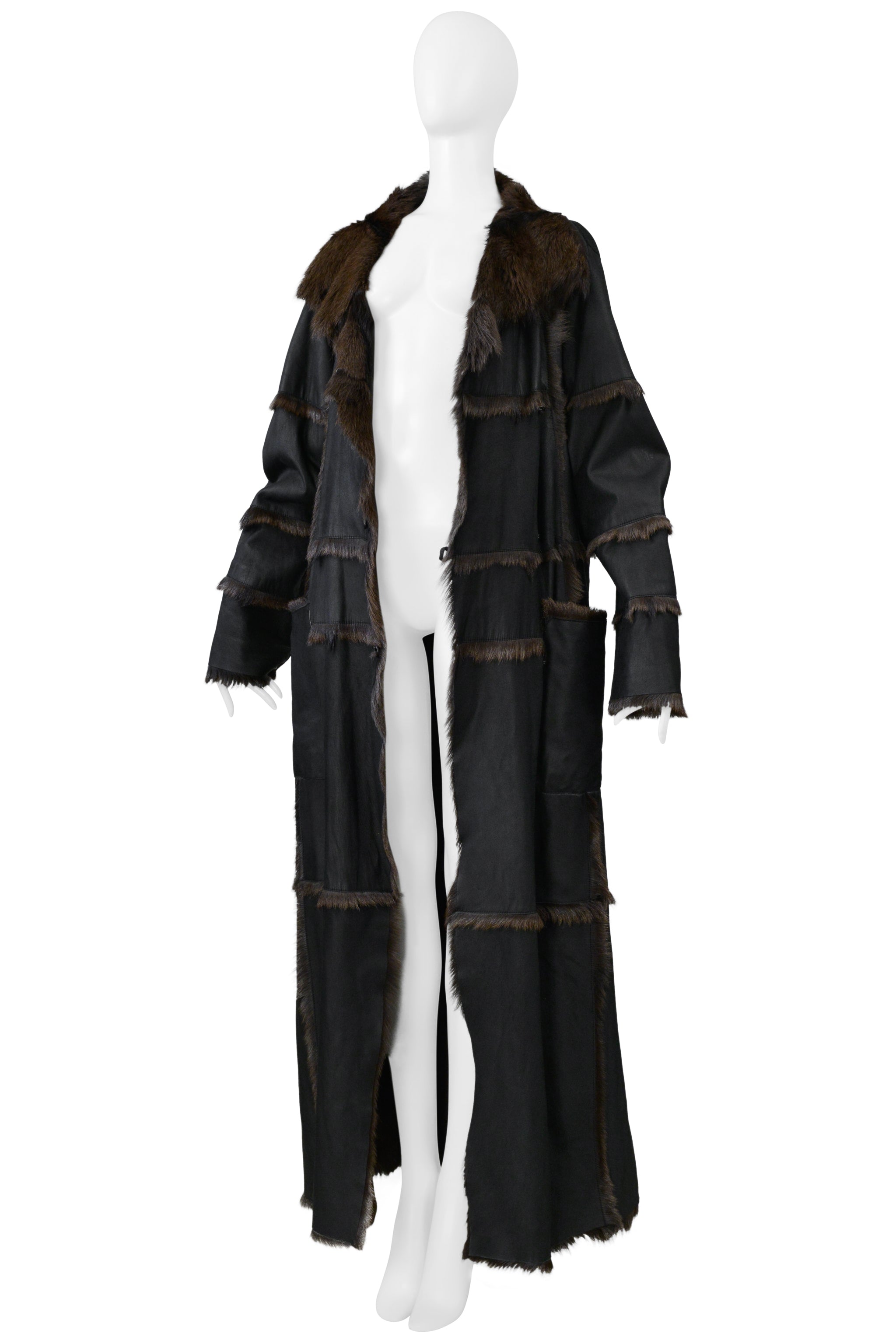 SYLVIE SHIMMEL BLACK GOATSKIN FUR MAXI COAT
