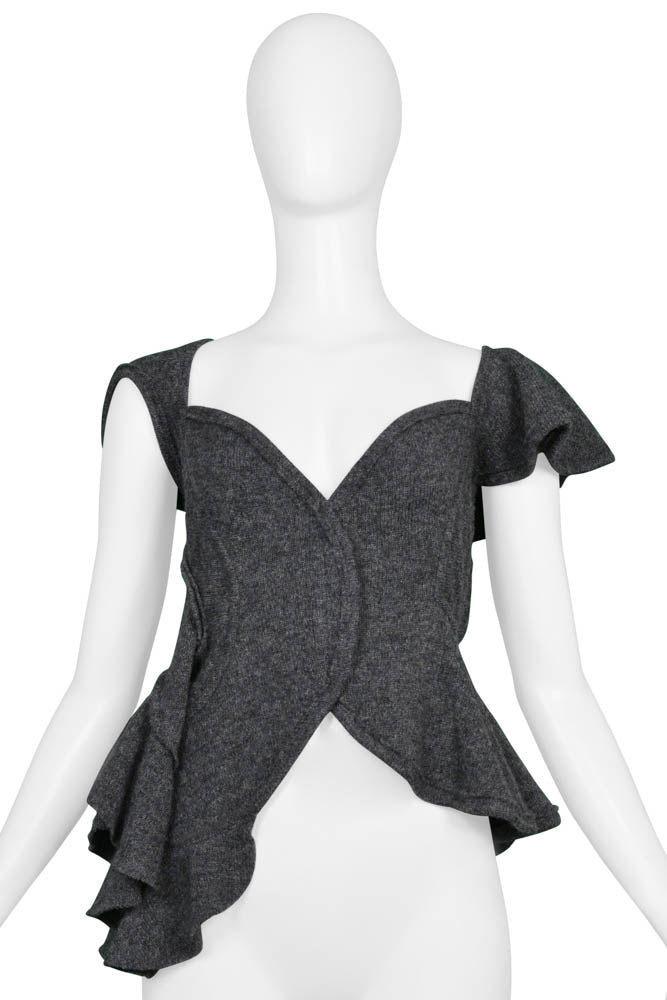 TAO GREY DECONSTRUCTED KNIT ASYMMETRICAL RUFFLE TOP