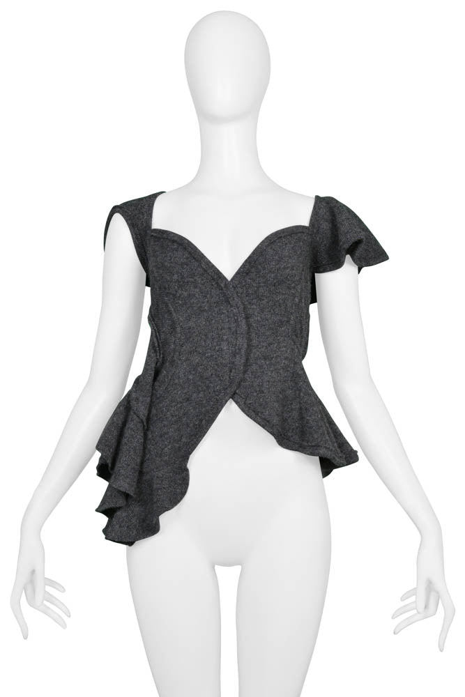 TAO GREY DECONSTRUCTED KNIT ASYMMETRICAL RUFFLE TOP
