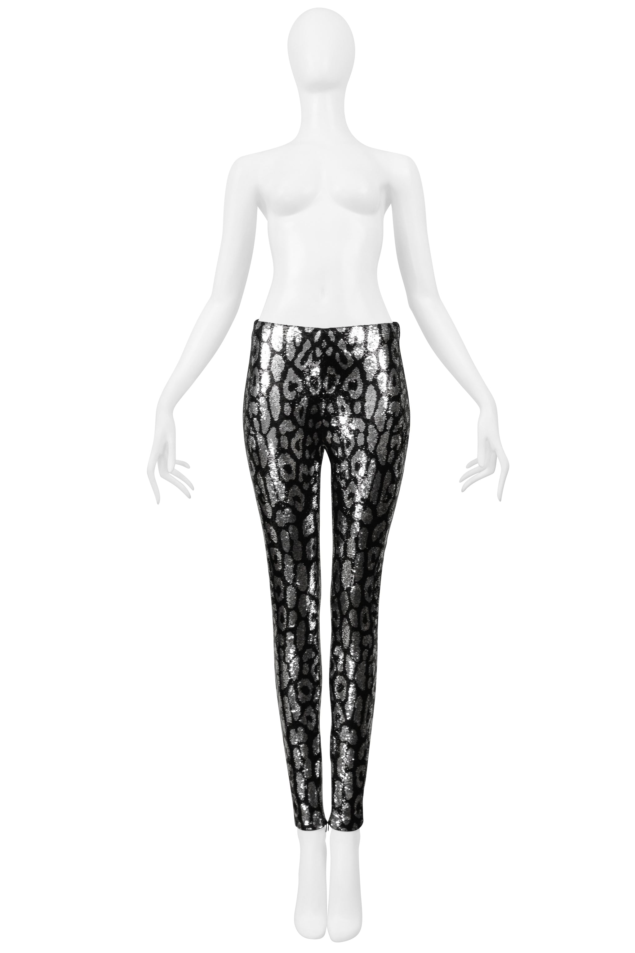 TOM FORD SILVER & BLACK LEOPARD PRINT SEQUIN LEGGINGS 2018
