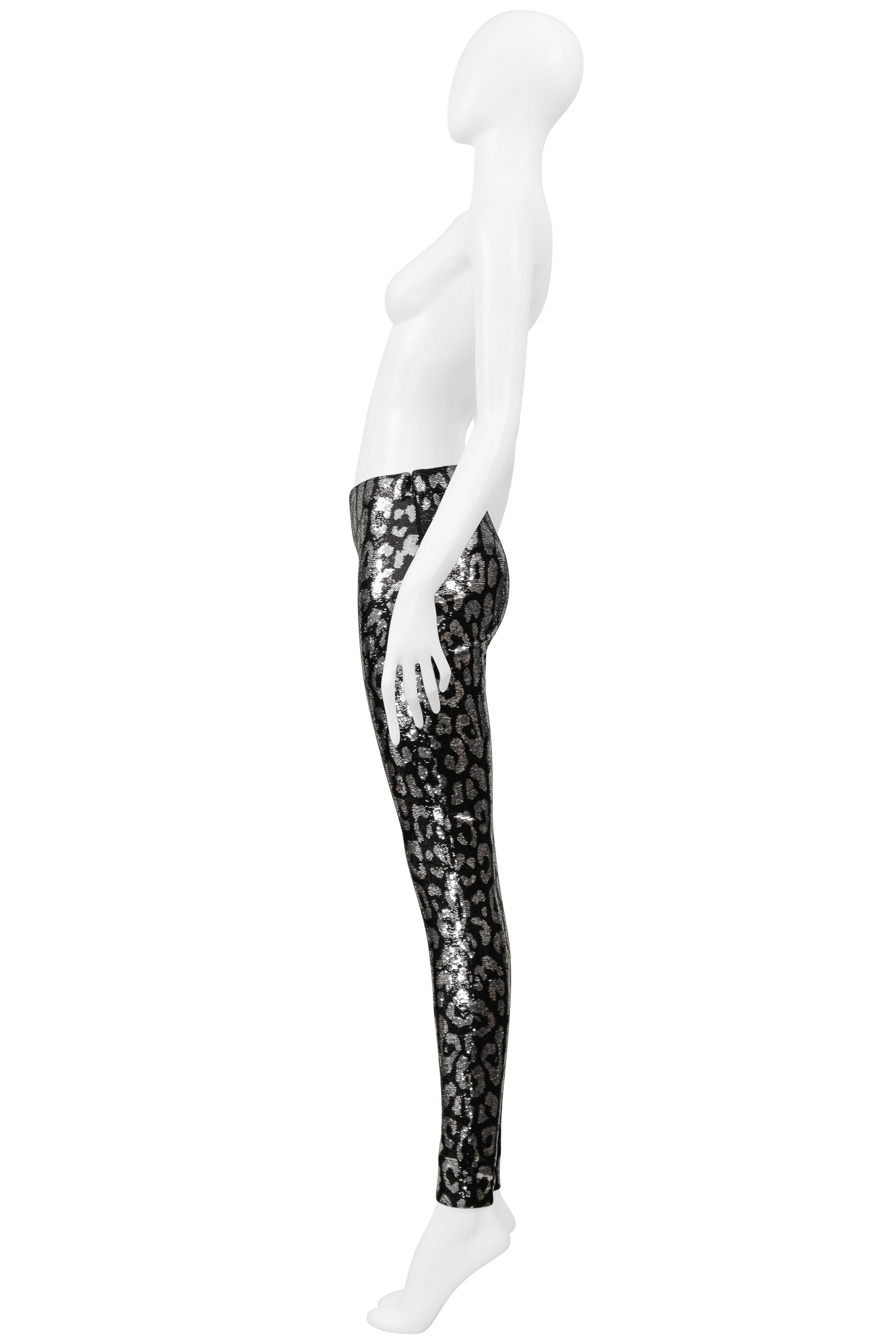TOM FORD SILVER & BLACK LEOPARD PRINT SEQUIN LEGGINGS 2018