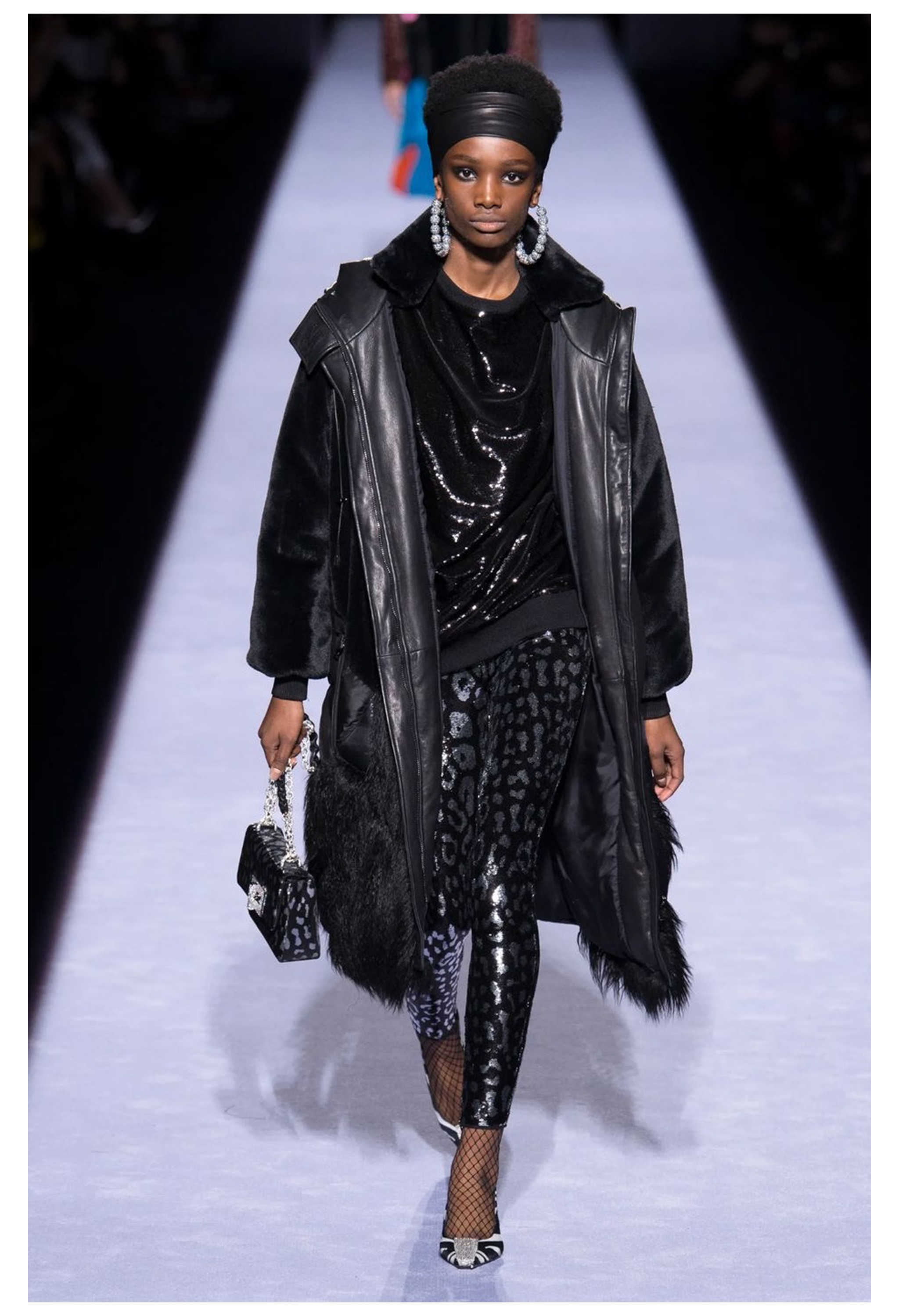 TOM FORD SILVER & BLACK LEOPARD PRINT SEQUIN LEGGINGS 2018