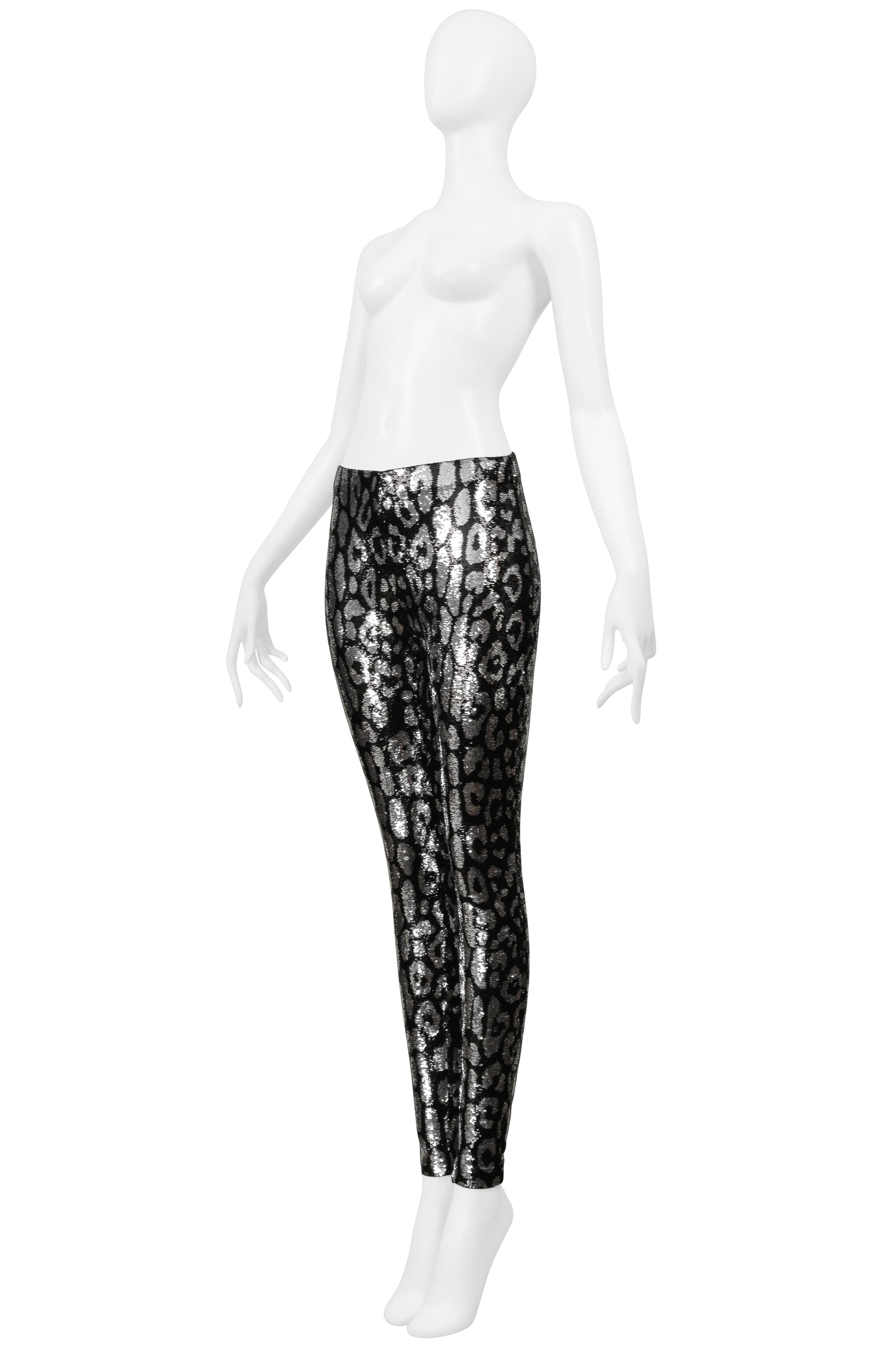 TOM FORD SILVER & BLACK LEOPARD PRINT SEQUIN LEGGINGS 2018