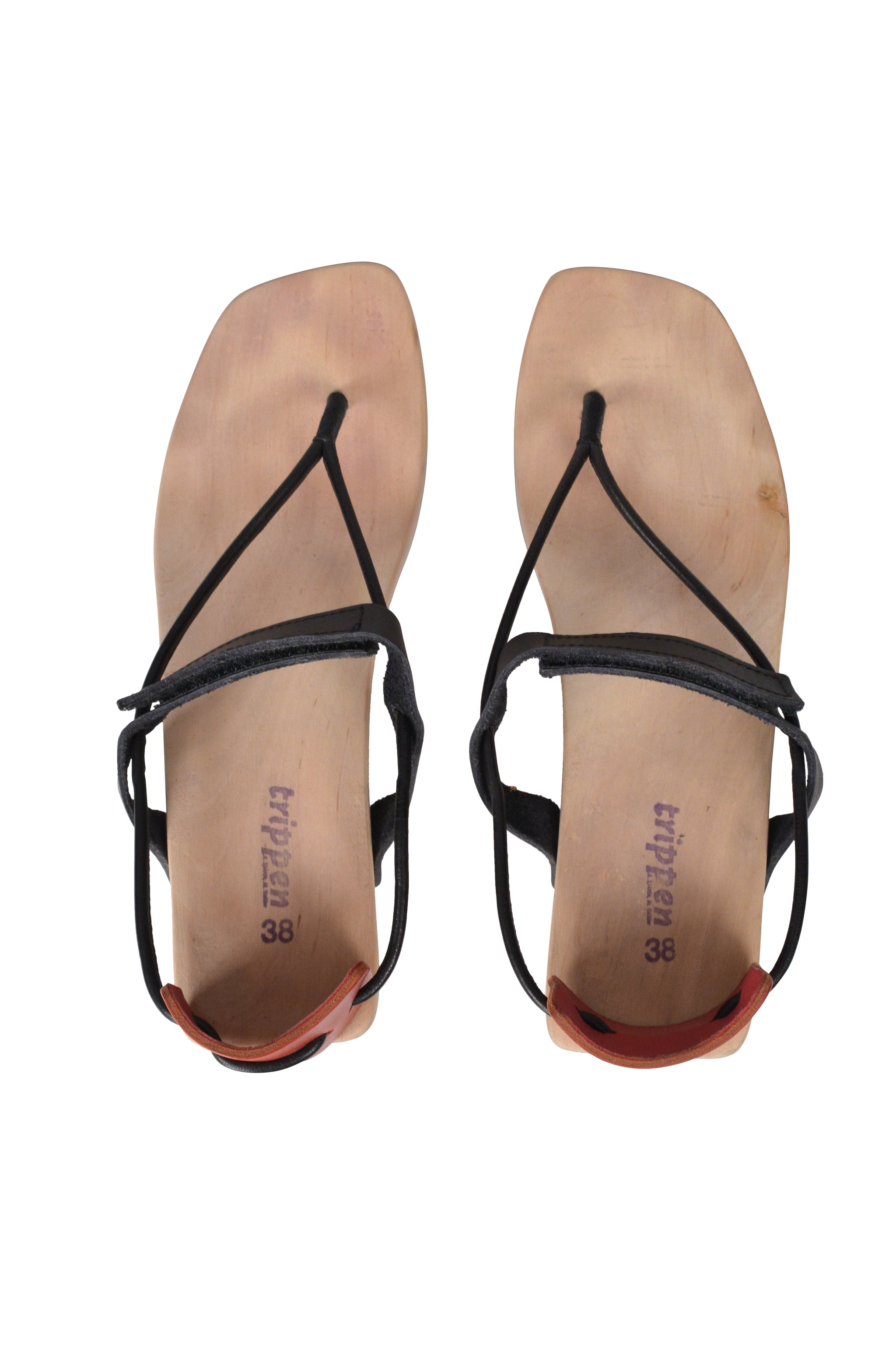 TRIPPEN BLACK & RED SANDALS WITH PLATFORM WOODEN HEELS 2000