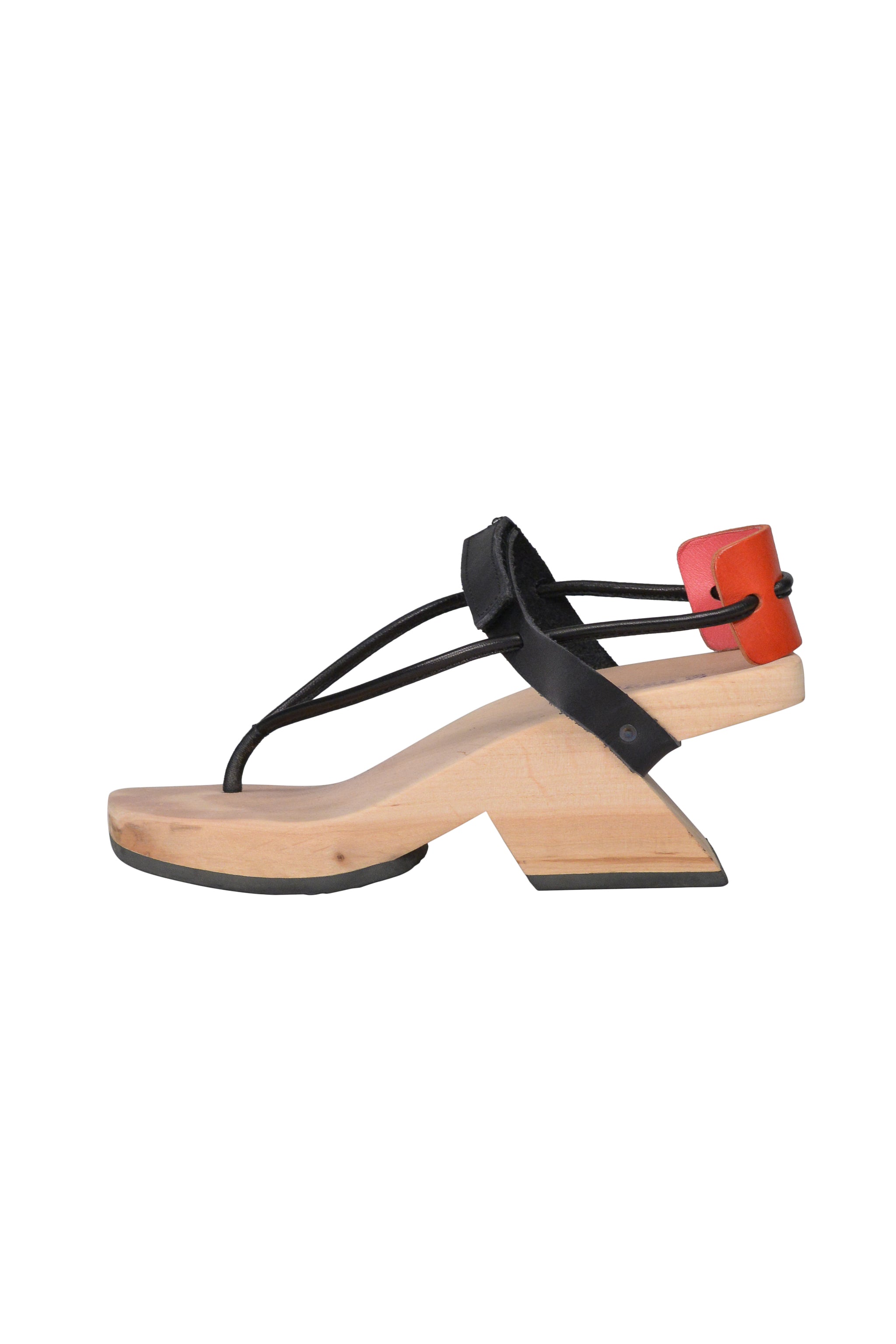 TRIPPEN BLACK & RED SANDALS WITH PLATFORM WOODEN HEELS 2000
