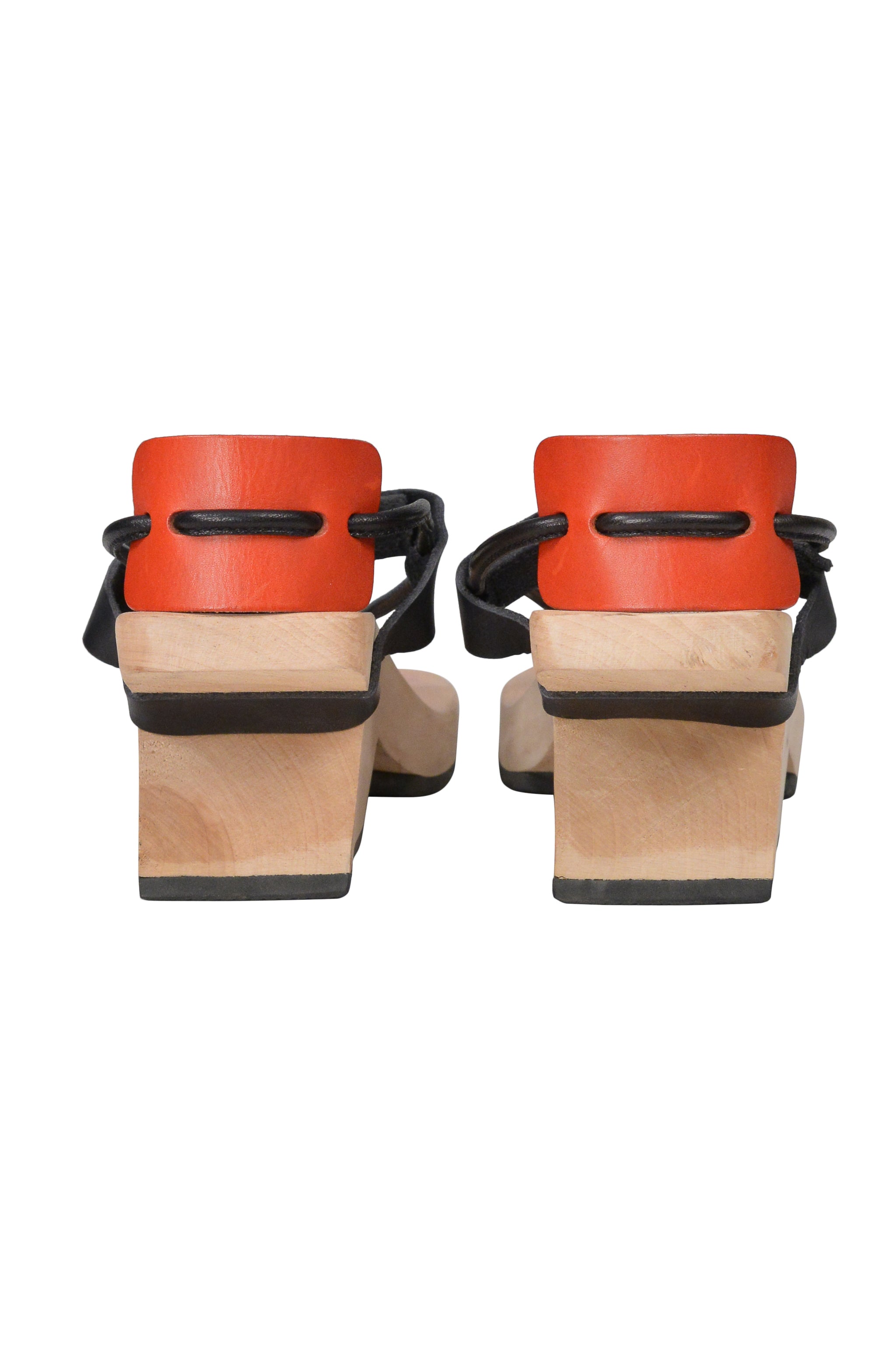 TRIPPEN BLACK & RED SANDALS WITH PLATFORM WOODEN HEELS 2000