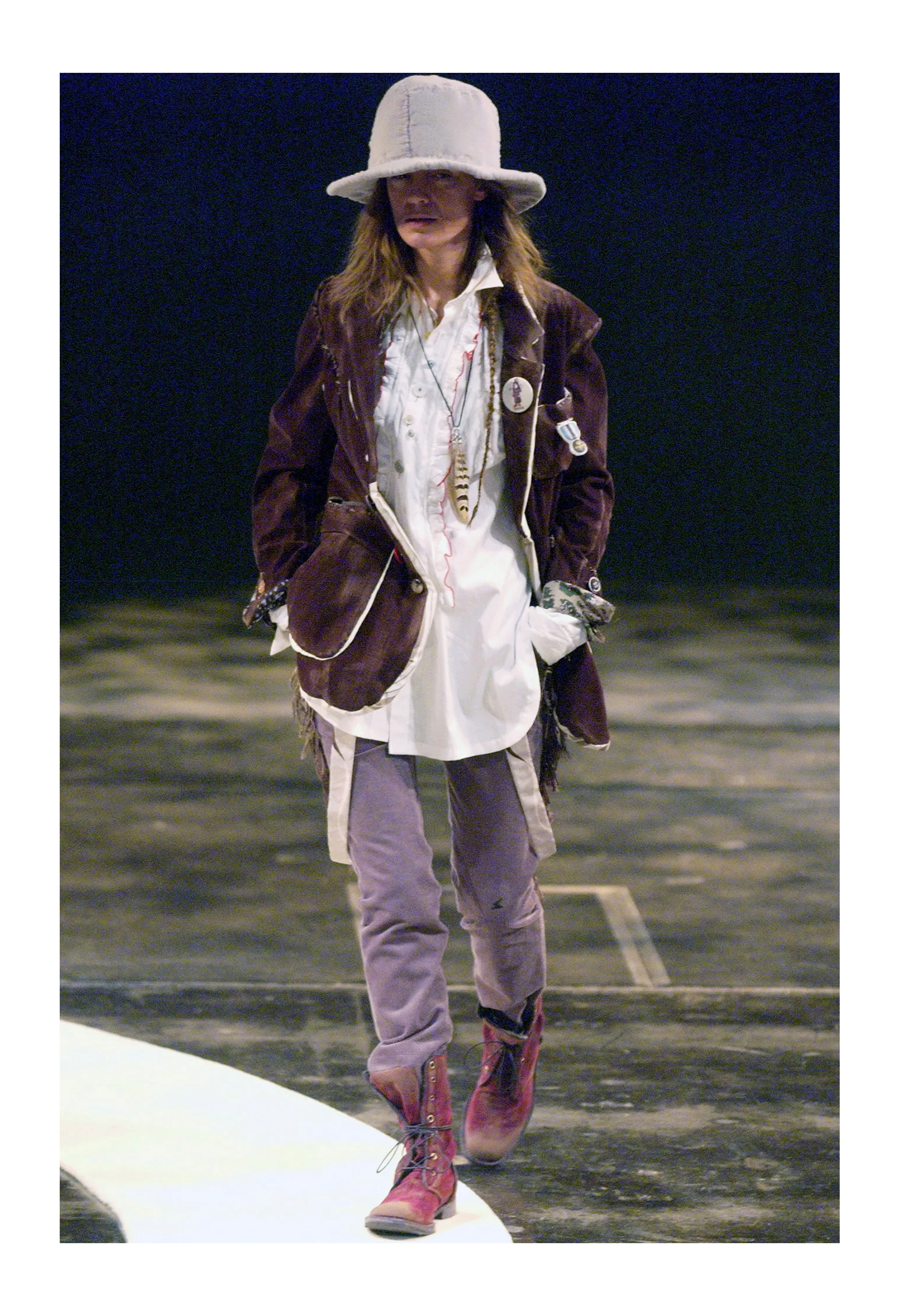 UNDERCOVER DECONSTRUCTED BROWN DISTRESSED VELVET JACKET WITH CUTOUTS 2004