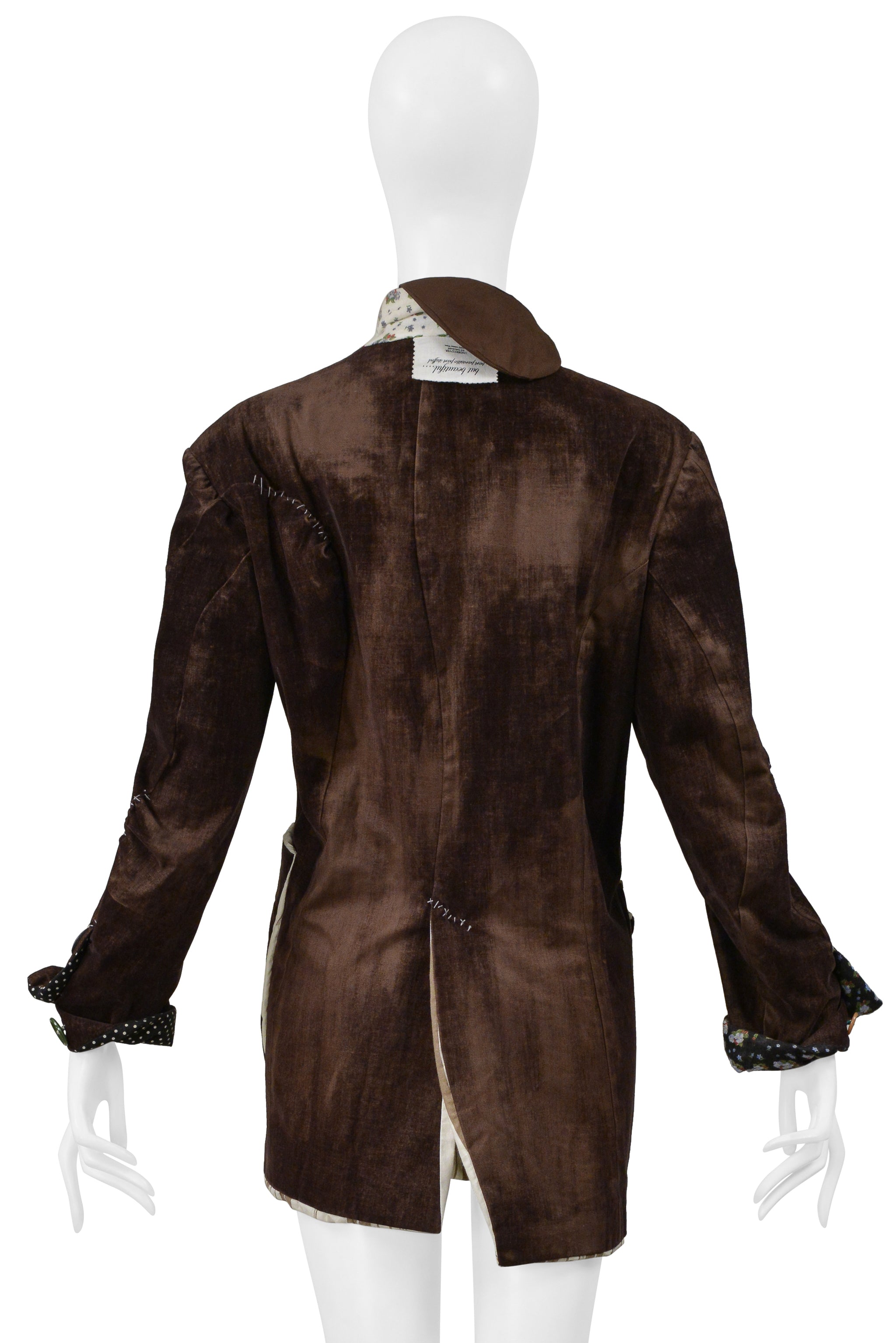 UNDERCOVER DECONSTRUCTED BROWN DISTRESSED VELVET JACKET WITH CUTOUTS 2004