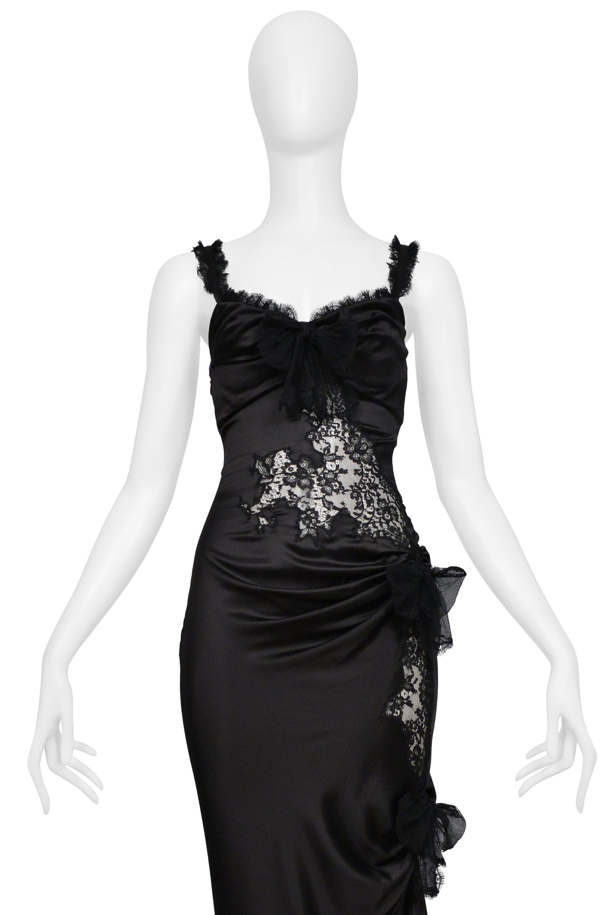 UNGARO BLACK SILK GOWN WITH RUFFLES
