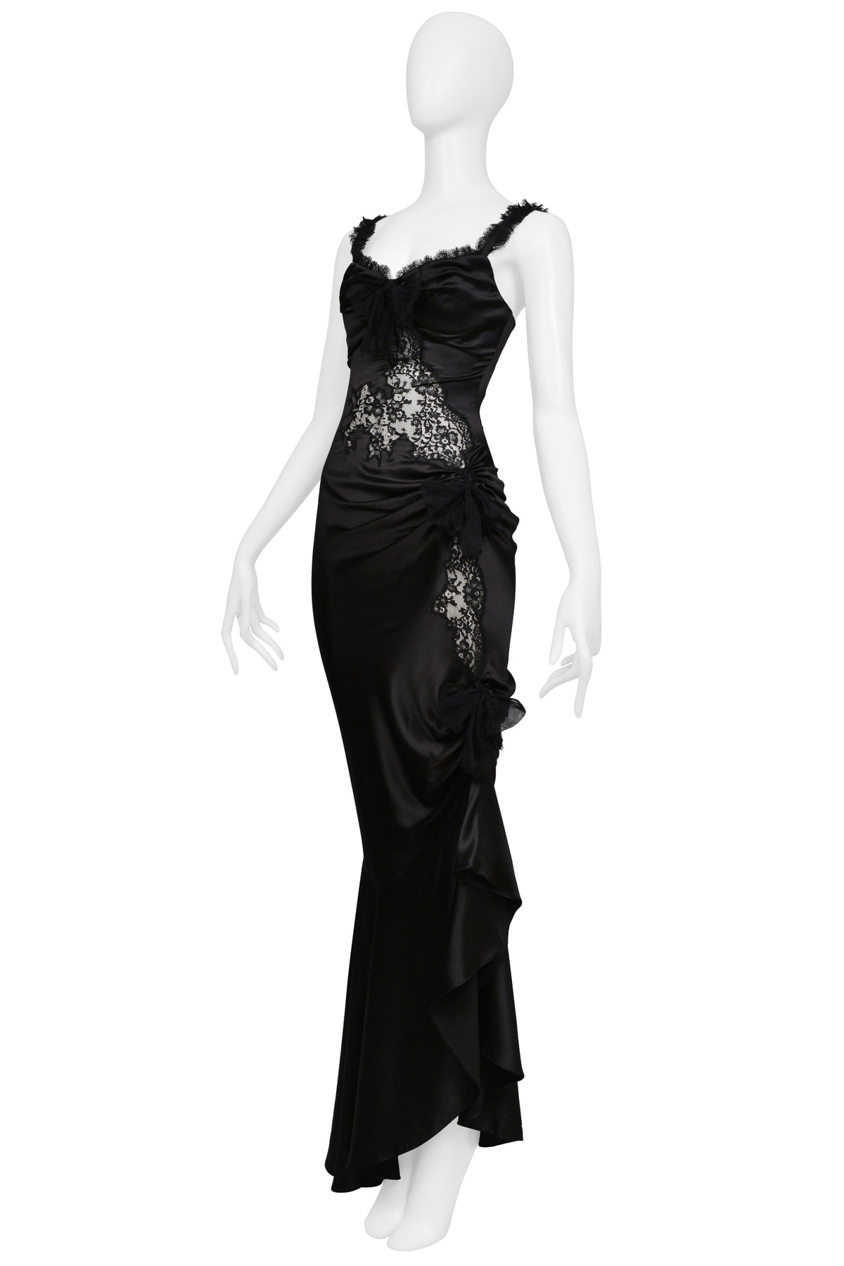 UNGARO BLACK SILK GOWN WITH RUFFLES