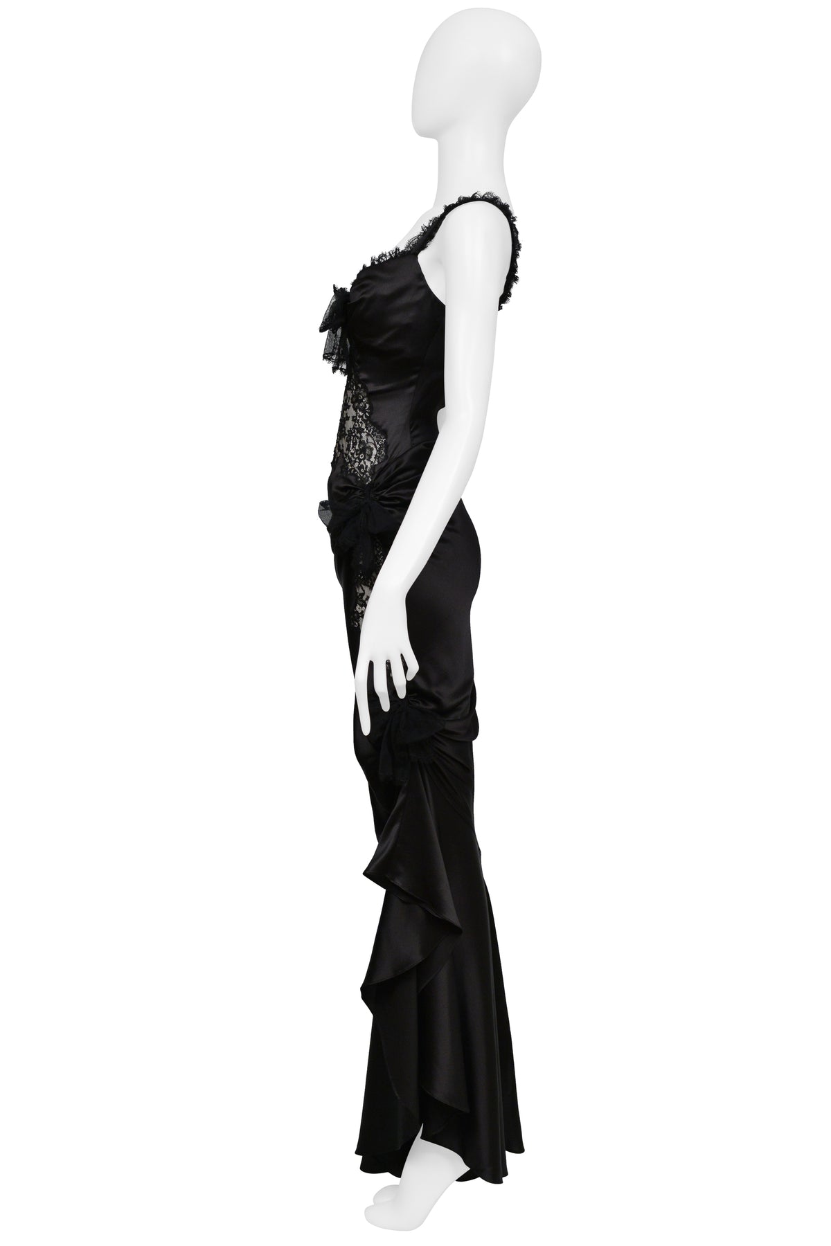 UNGARO BLACK SILK GOWN WITH RUFFLES