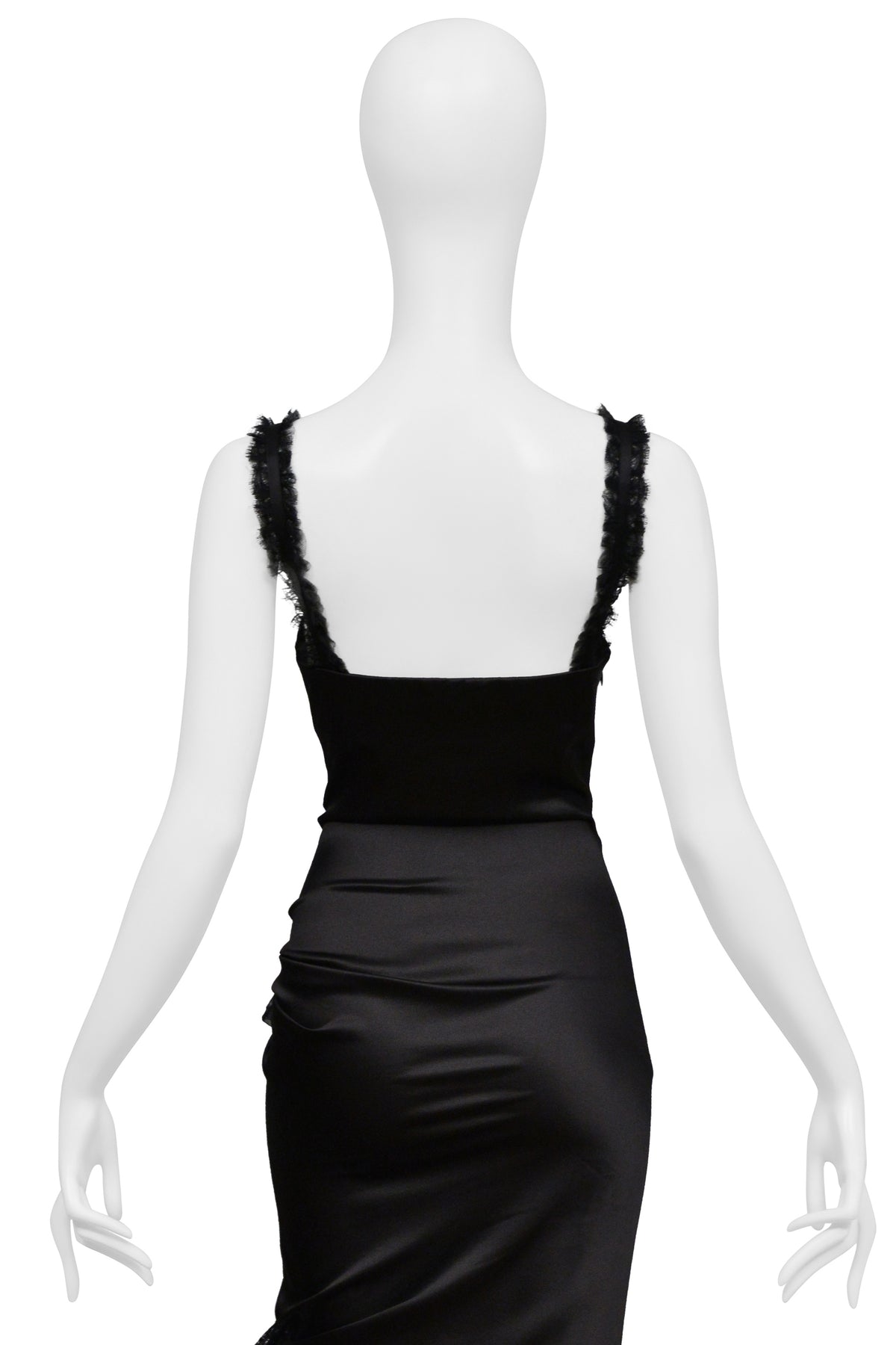 UNGARO BLACK SILK GOWN WITH RUFFLES