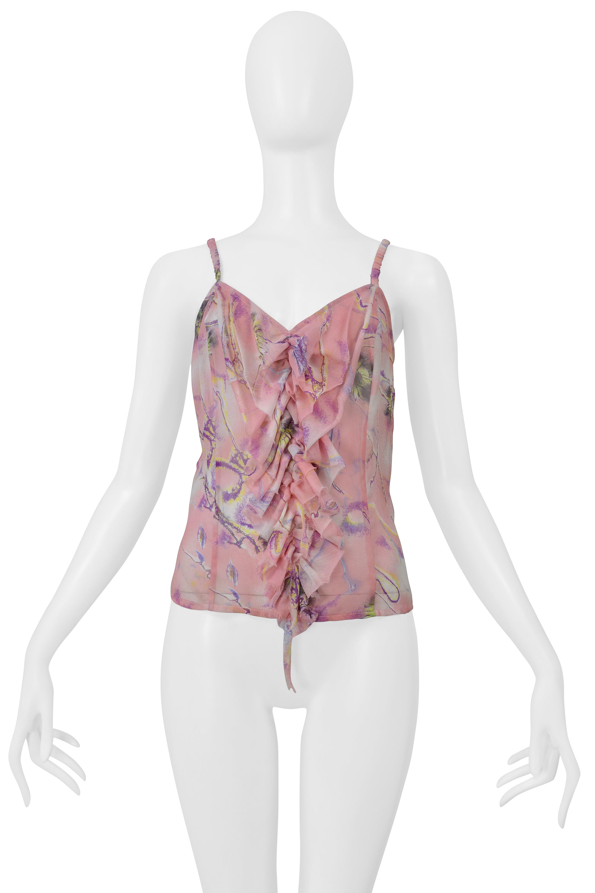 UNGARO PINK CHIFFON CAMISOLE WITH FLORAL PRINT