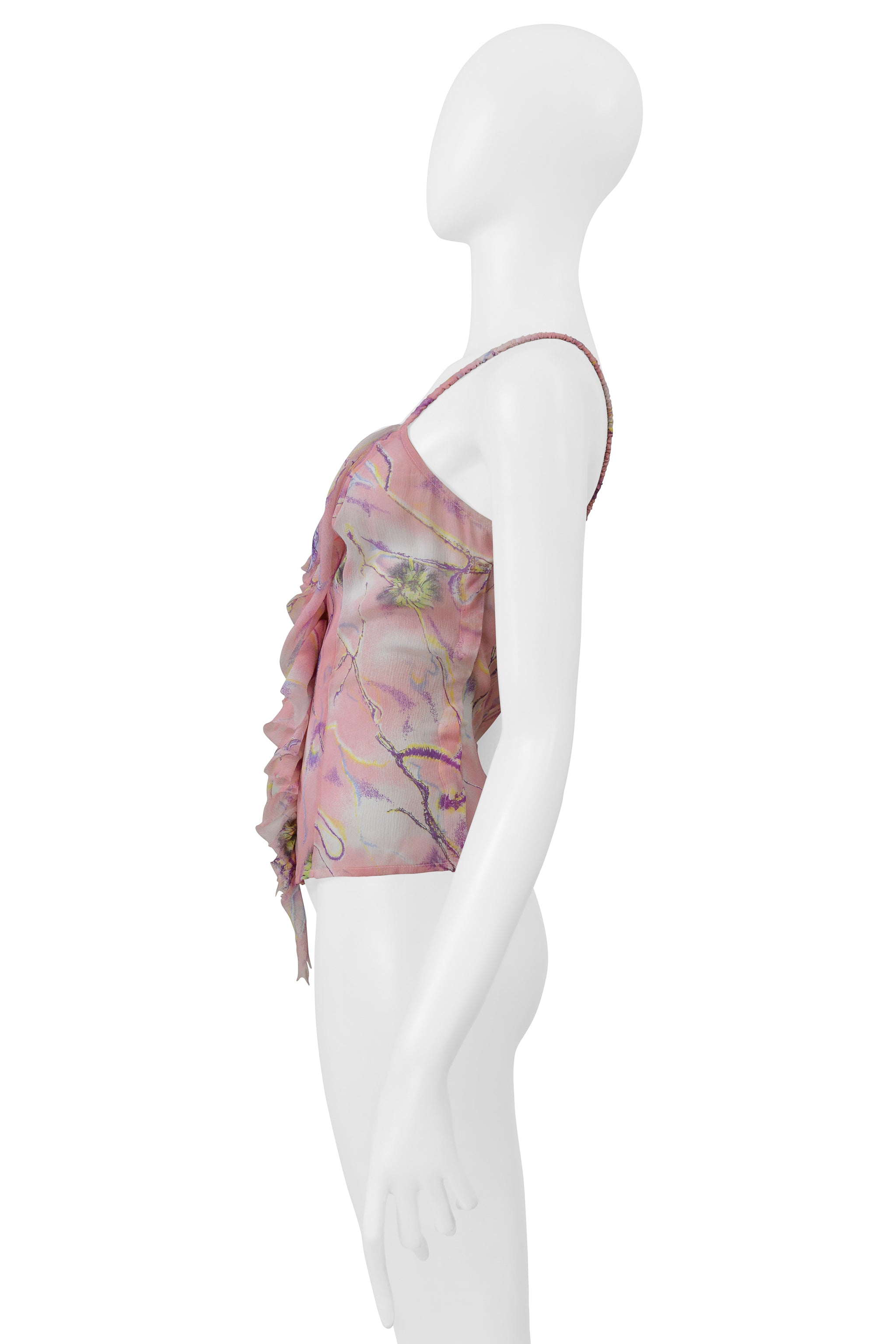 UNGARO PINK CHIFFON CAMISOLE WITH FLORAL PRINT