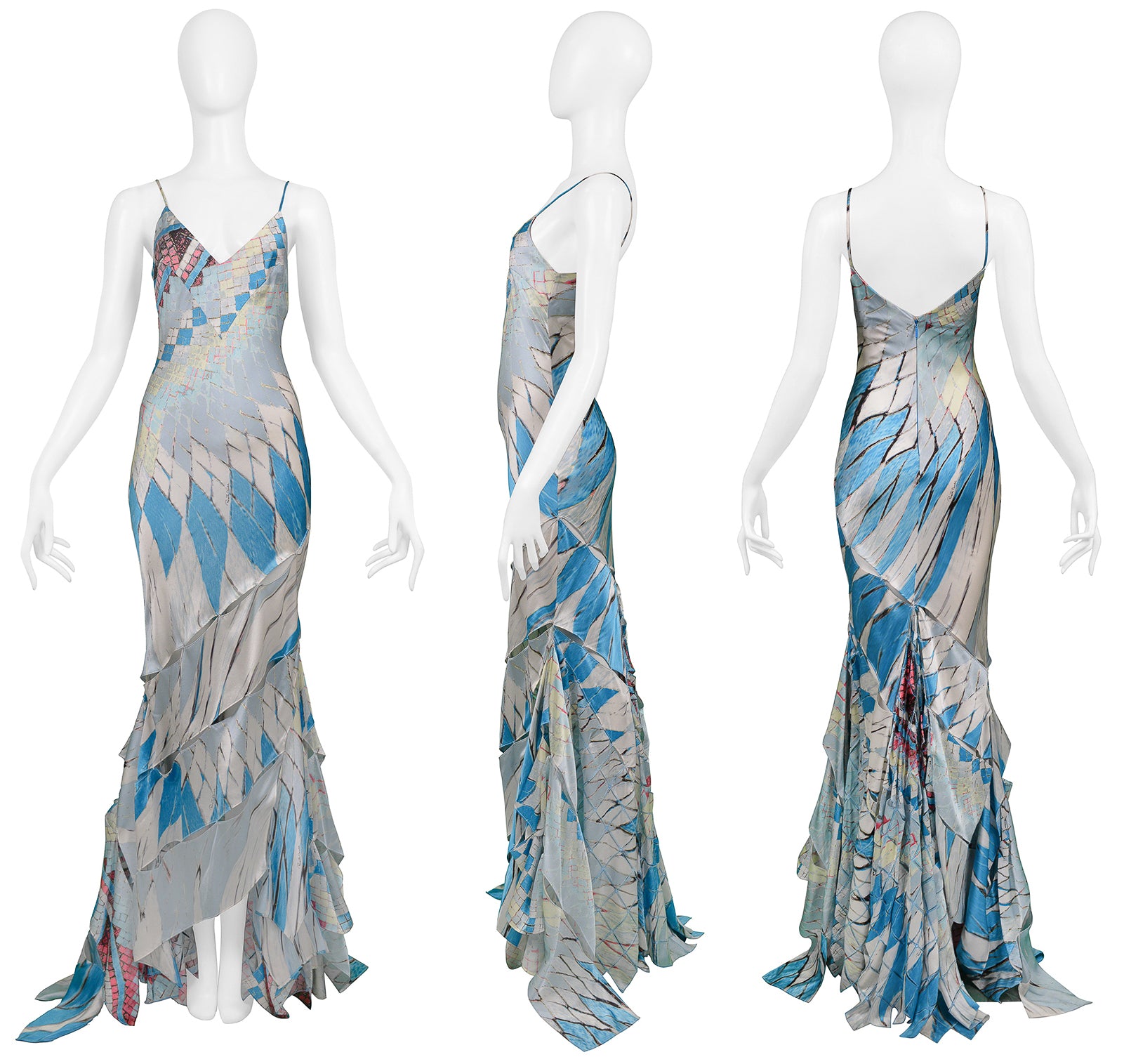 ROBERTO CAVALLI MULTICOLOR KALEIDOSCOPE PRINT GOWN 2004