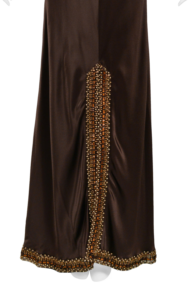 VALENTINO BROWN SILK EVENING GOWN WITH JACKET AW 2006-07