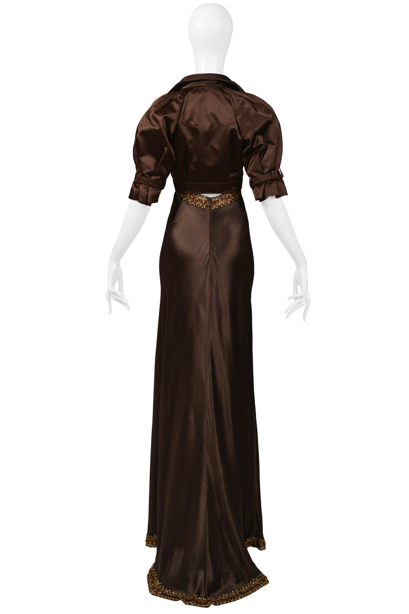 VALENTINO BROWN SILK EVENING GOWN WITH JACKET AW 2006-07
