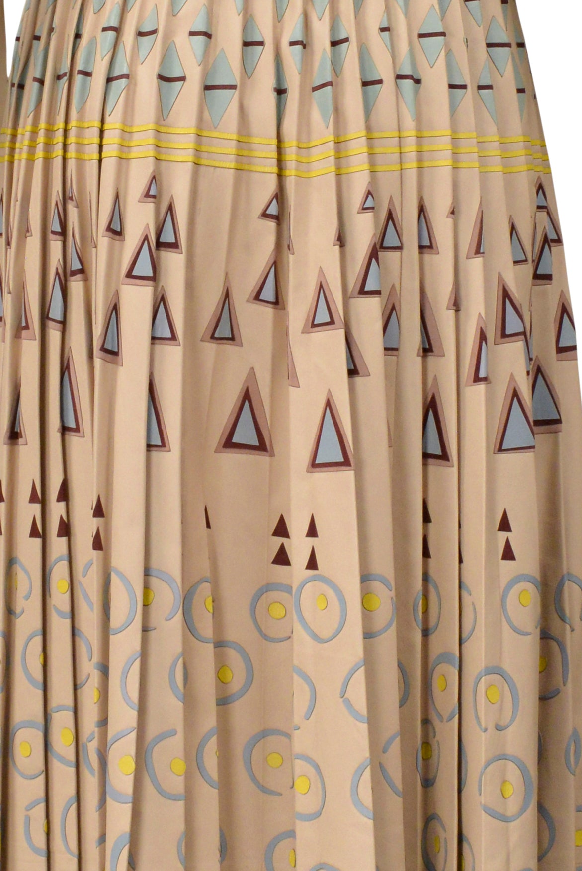 VALENTINO BROWN LEATHER SKIRT WITH PAINTED GEOMETRIC PRINT AND APPLIQUES 2016
