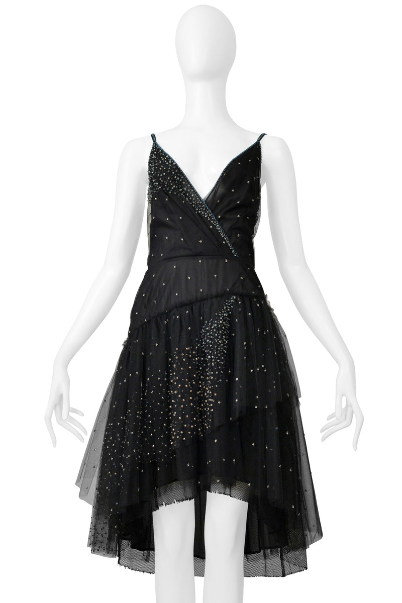 VALENTINO 2016 BLACK TULLE "CONSTELLATION" SLIP DRESS WITH BEADING