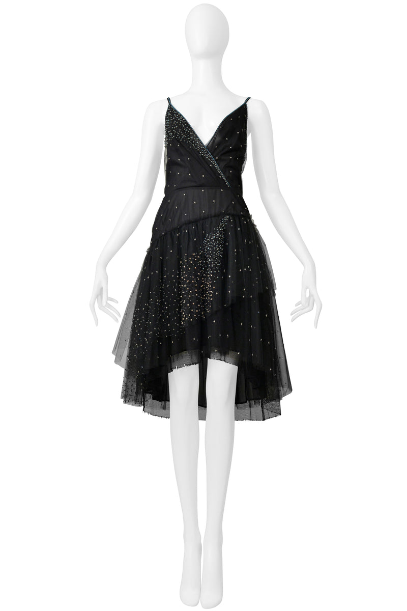 VALENTINO 2016 BLACK TULLE "CONSTELLATION" SLIP DRESS WITH BEADING