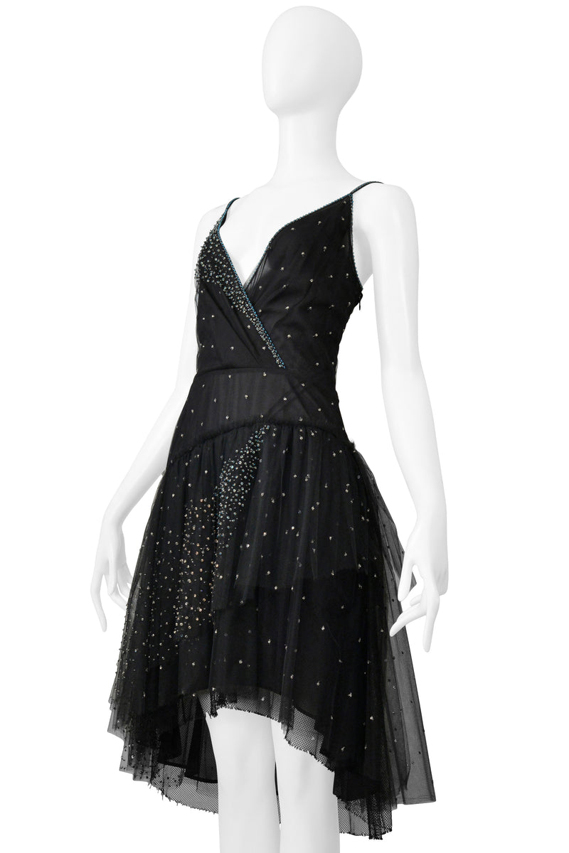 VALENTINO 2016 BLACK TULLE "CONSTELLATION" SLIP DRESS WITH BEADING