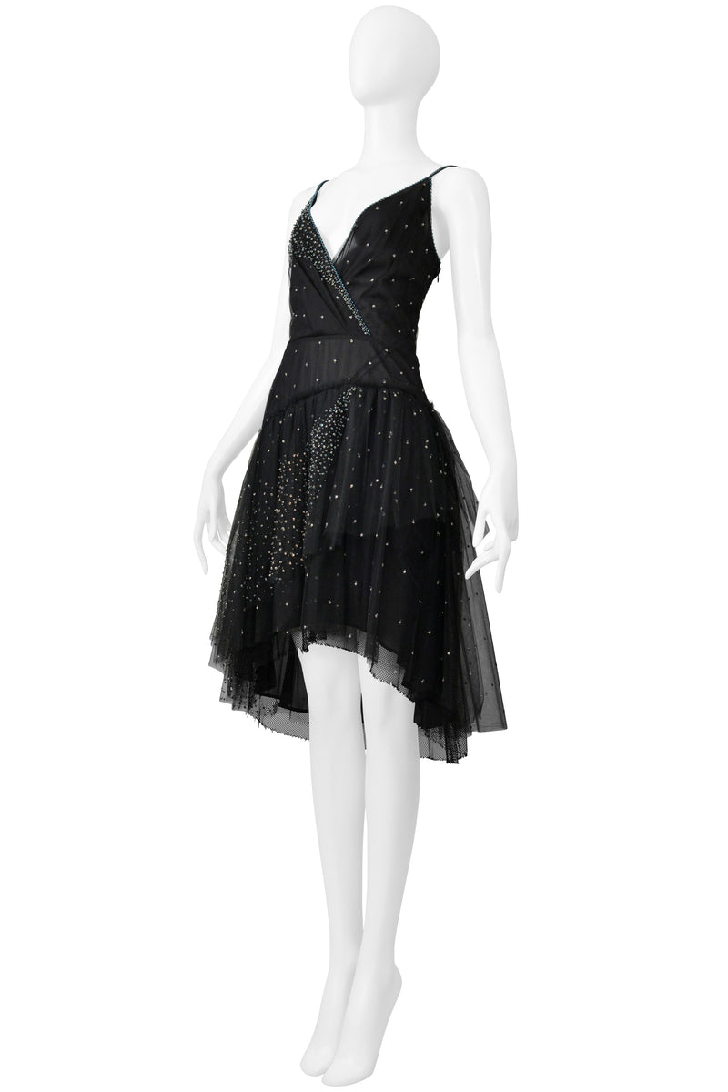 VALENTINO 2016 BLACK TULLE "CONSTELLATION" SLIP DRESS WITH BEADING