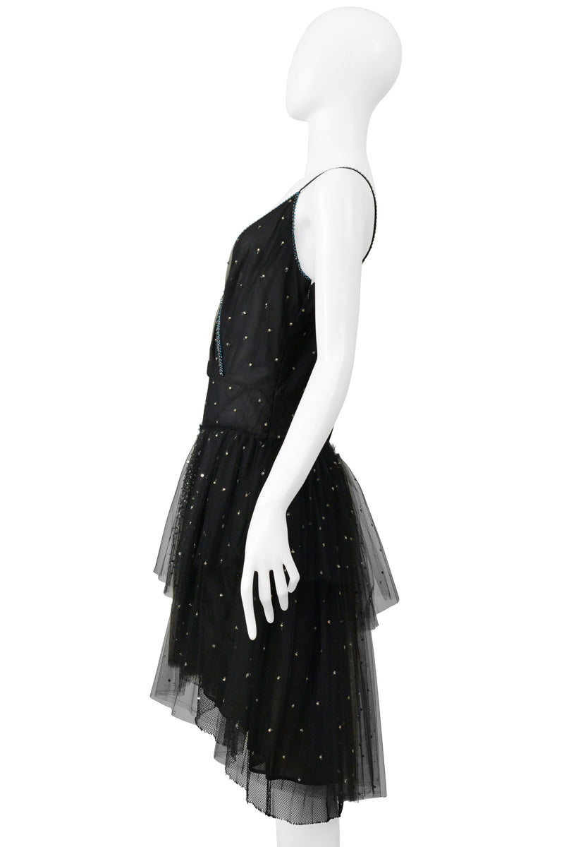 VALENTINO 2016 BLACK TULLE "CONSTELLATION" SLIP DRESS WITH BEADING