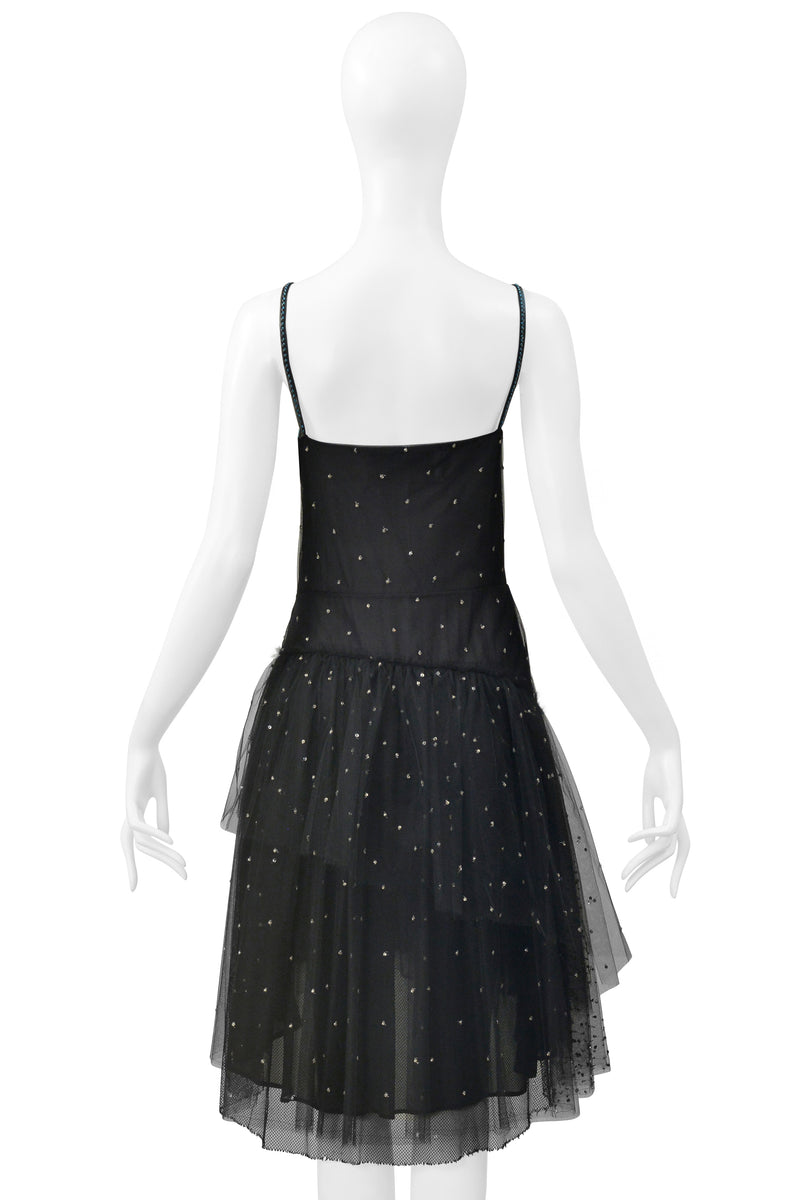 VALENTINO 2016 BLACK TULLE "CONSTELLATION" SLIP DRESS WITH BEADING