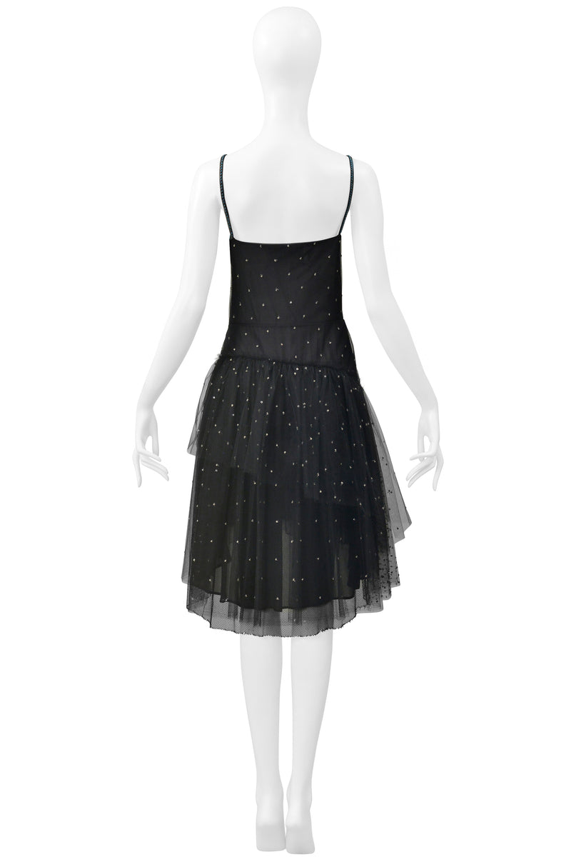 VALENTINO 2016 BLACK TULLE "CONSTELLATION" SLIP DRESS WITH BEADING