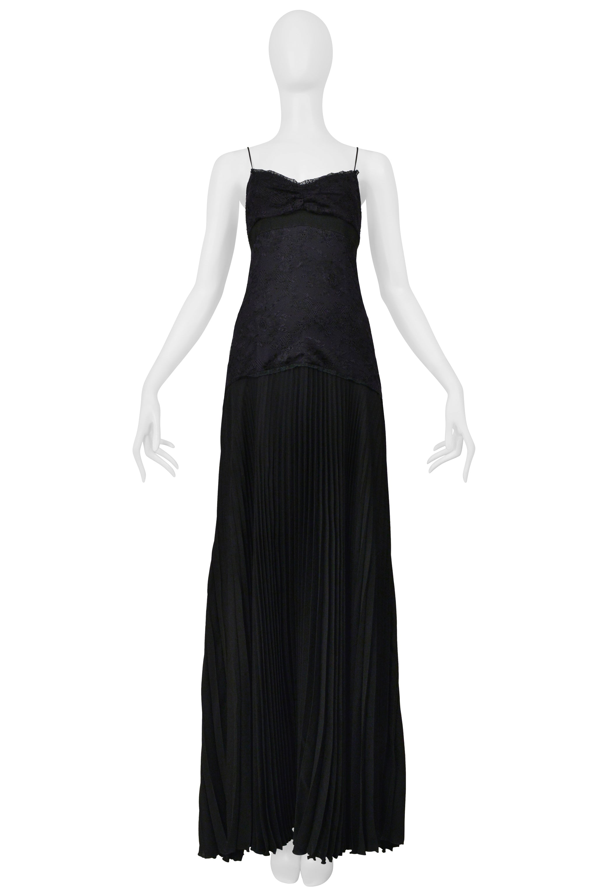 VALENTINO BLACK LACE EVENING GOWN WITH PLEATED SKIRT