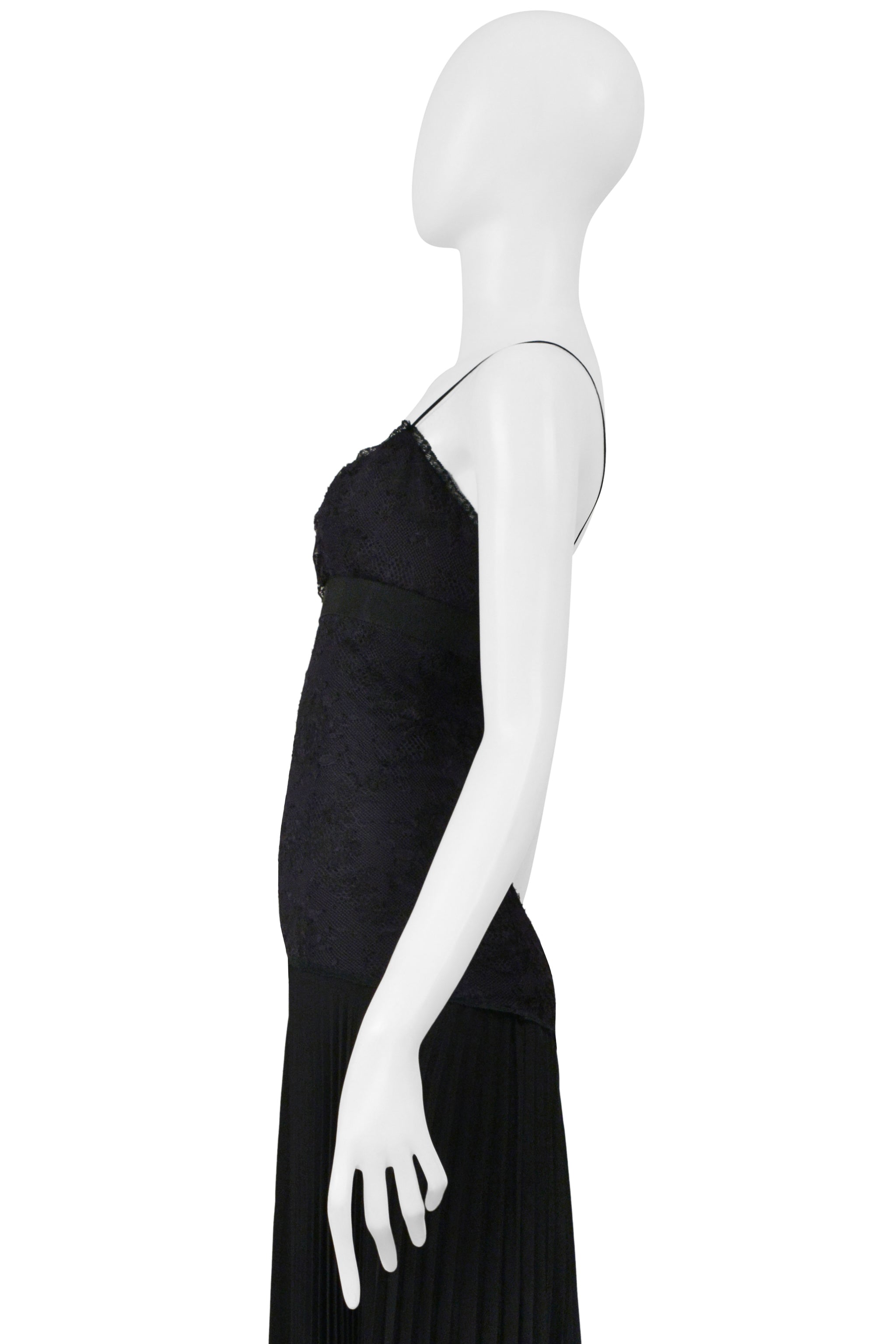 VALENTINO BLACK LACE EVENING GOWN WITH PLEATED SKIRT