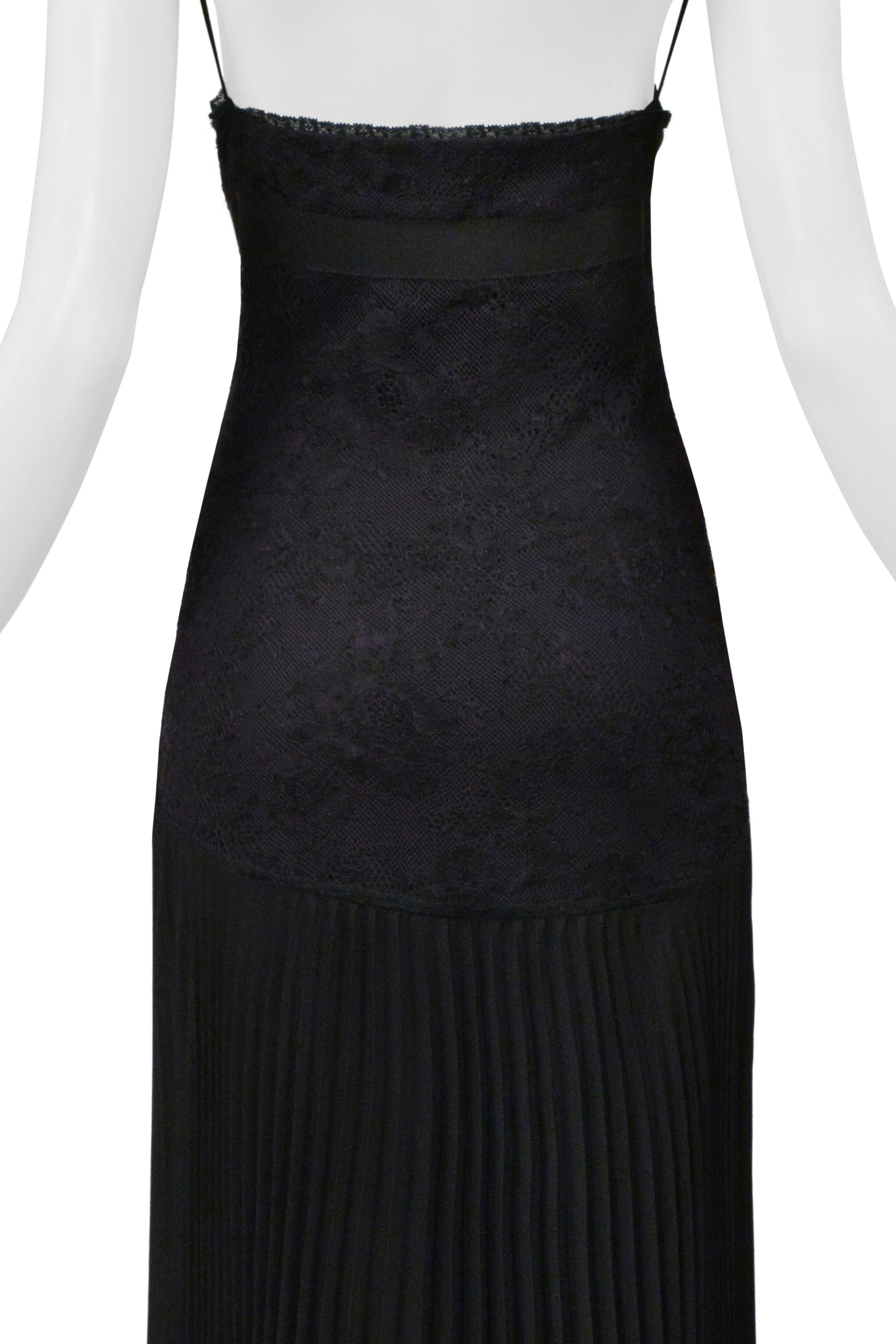 VALENTINO BLACK LACE EVENING GOWN WITH PLEATED SKIRT