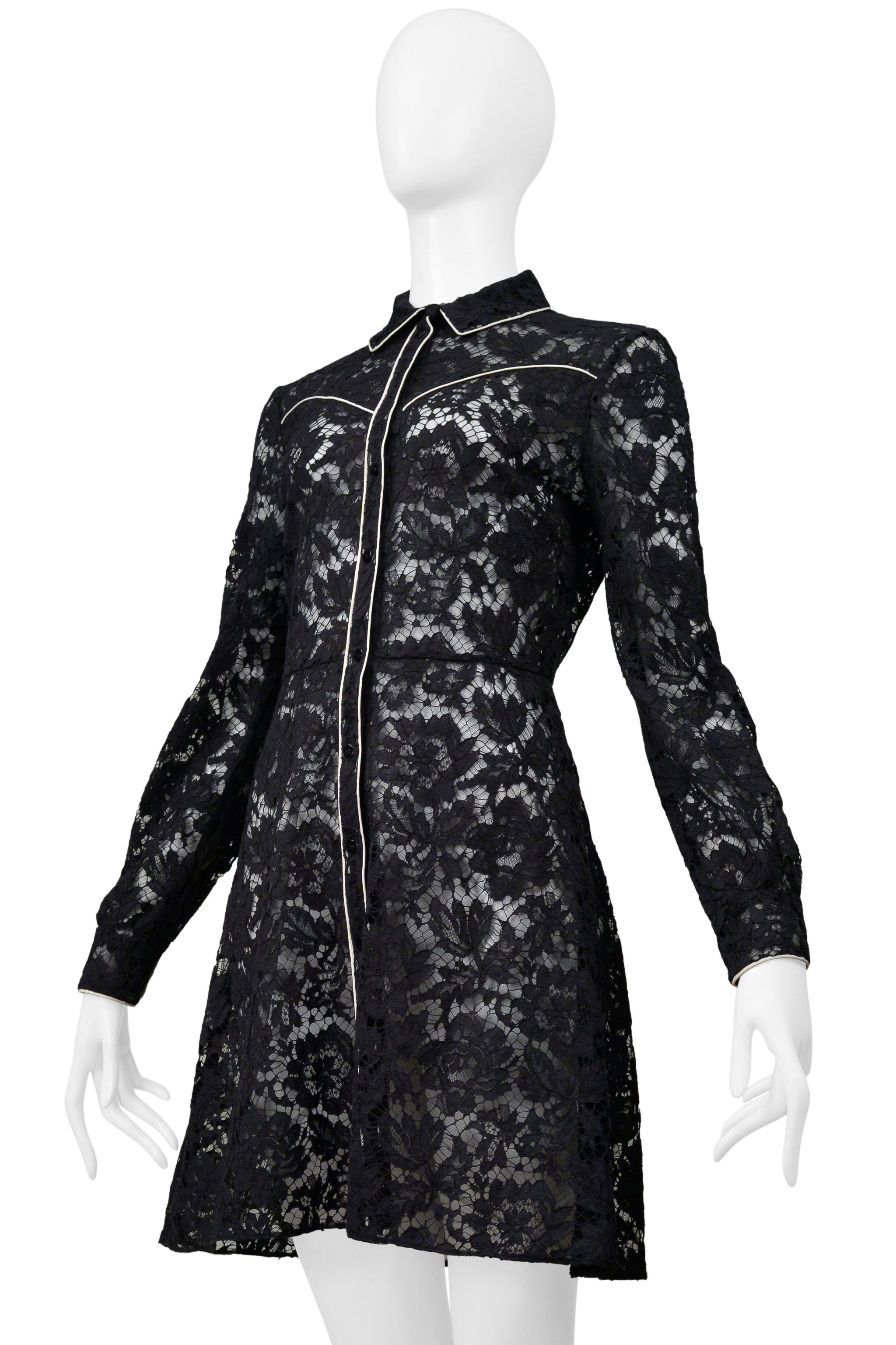 VALENTINO BLACK LACE WESTERN DRESS WITH WHITE PIPING