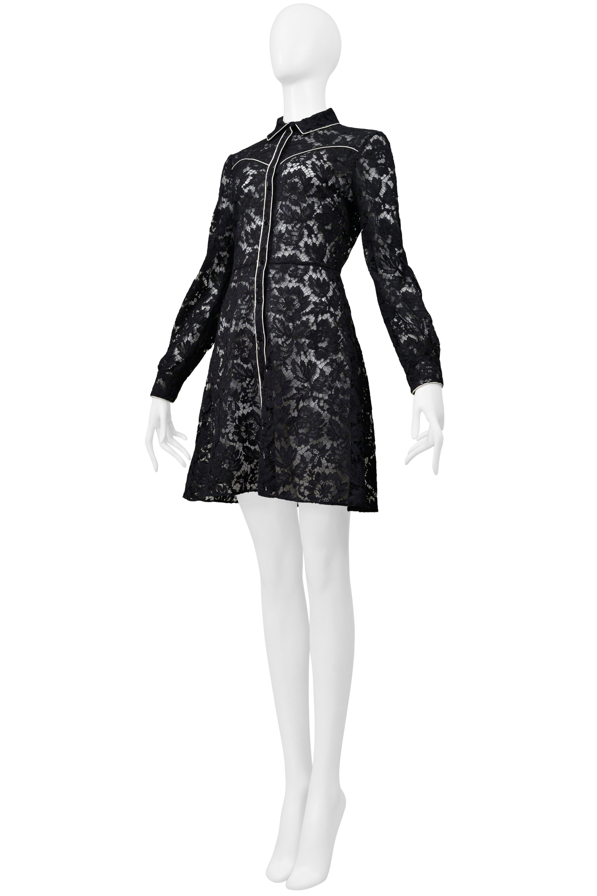VALENTINO BLACK LACE WESTERN DRESS WITH WHITE PIPING