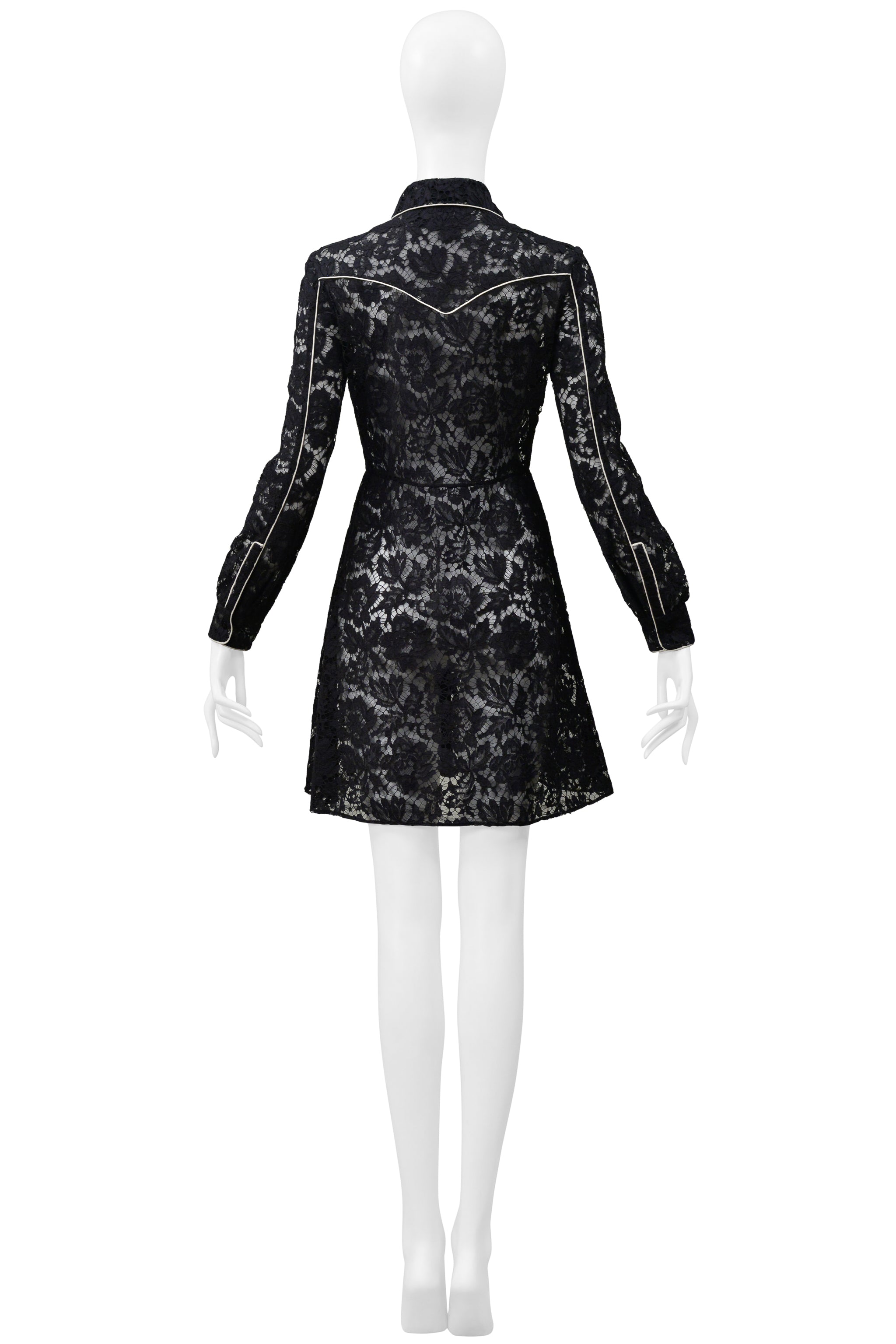 VALENTINO BLACK LACE WESTERN DRESS WITH WHITE PIPING