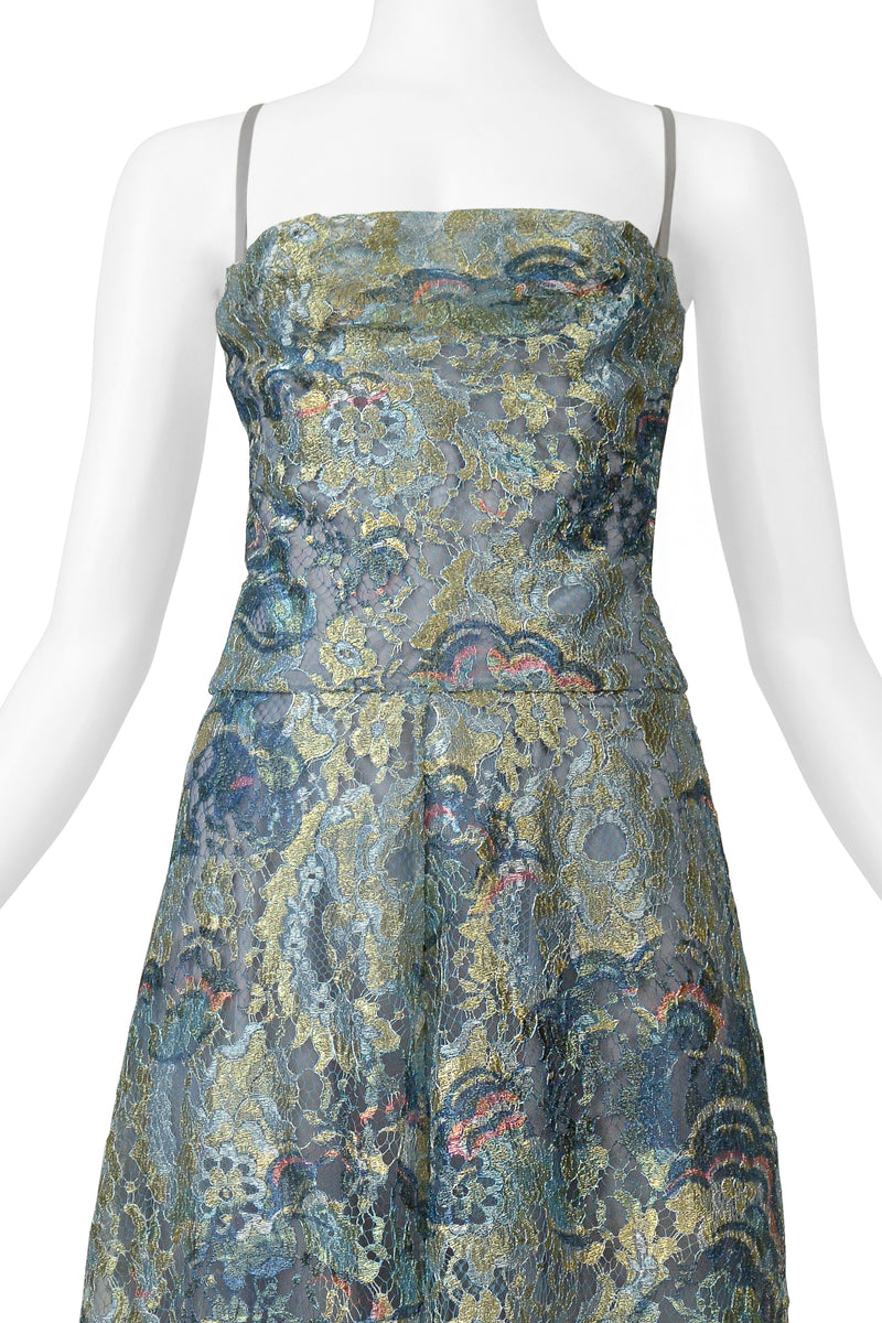 VALENTINO BLUE & METALLIC GOLD LACE PARTY DRESS 2016