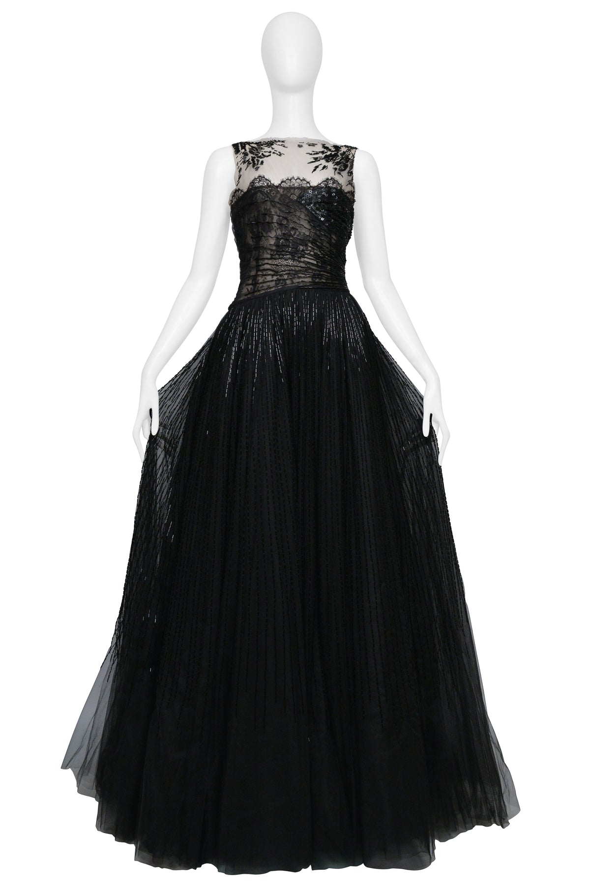 VALENTINO BLACK AND TULLE GOWN WITH INTRICATE BEADING CIR. 2009