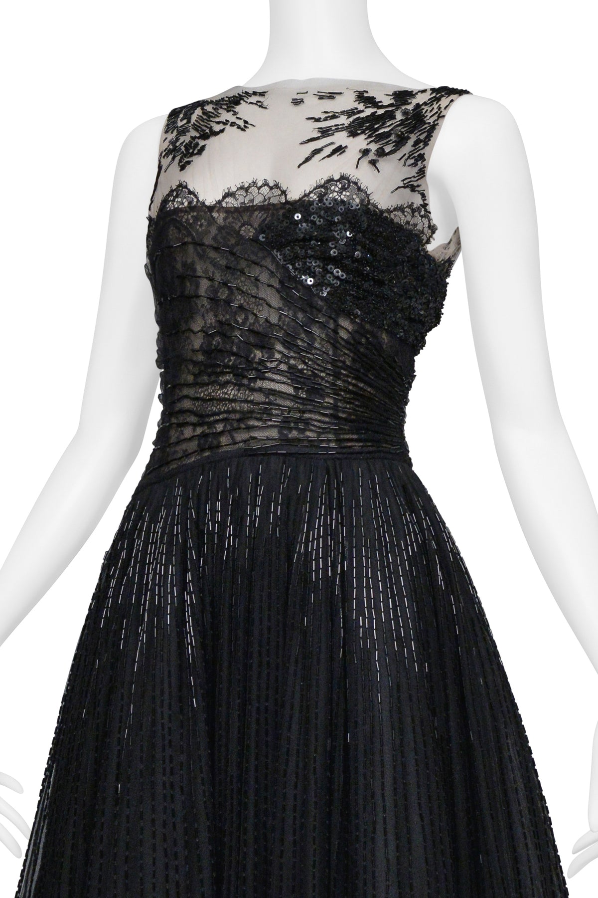 VALENTINO BLACK AND TULLE GOWN WITH INTRICATE BEADING CIR. 2009