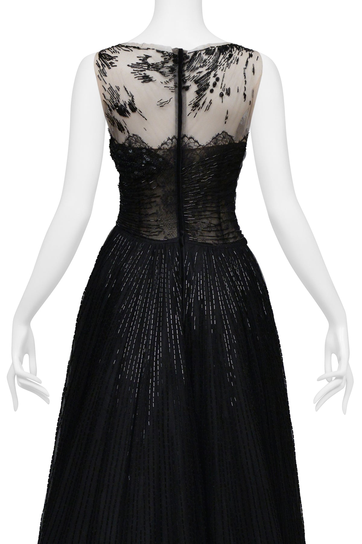 VALENTINO BLACK AND TULLE GOWN WITH INTRICATE BEADING CIR. 2009