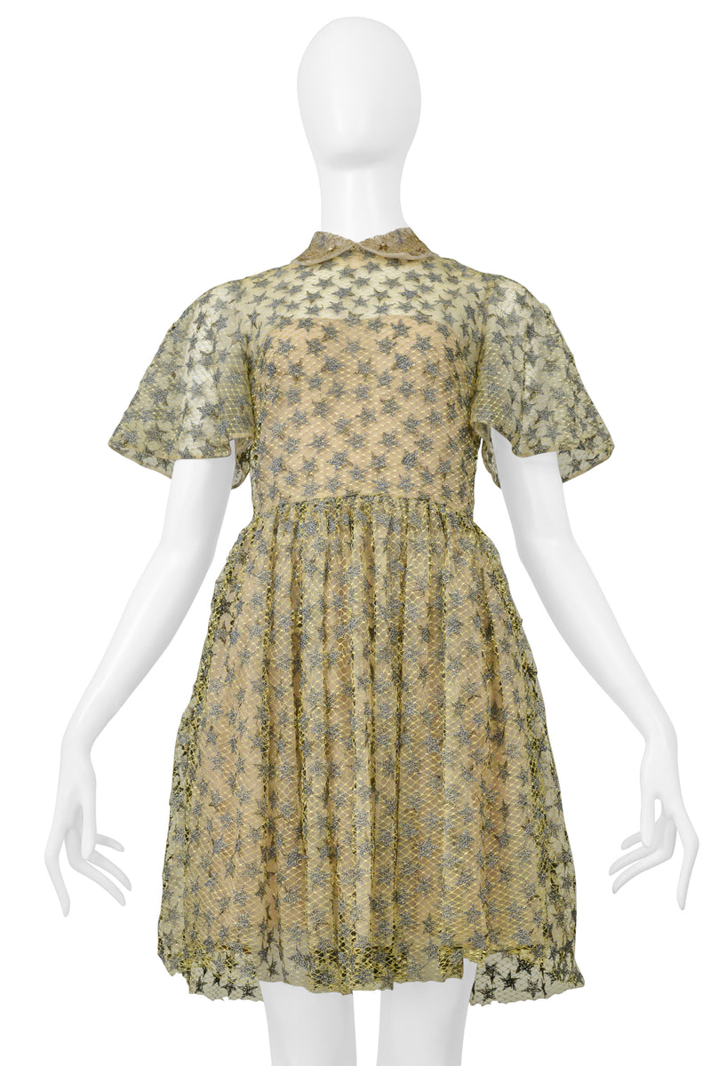 VALENTINO PALE YELLOW & SILVER STAR LACE BALLET DRESS